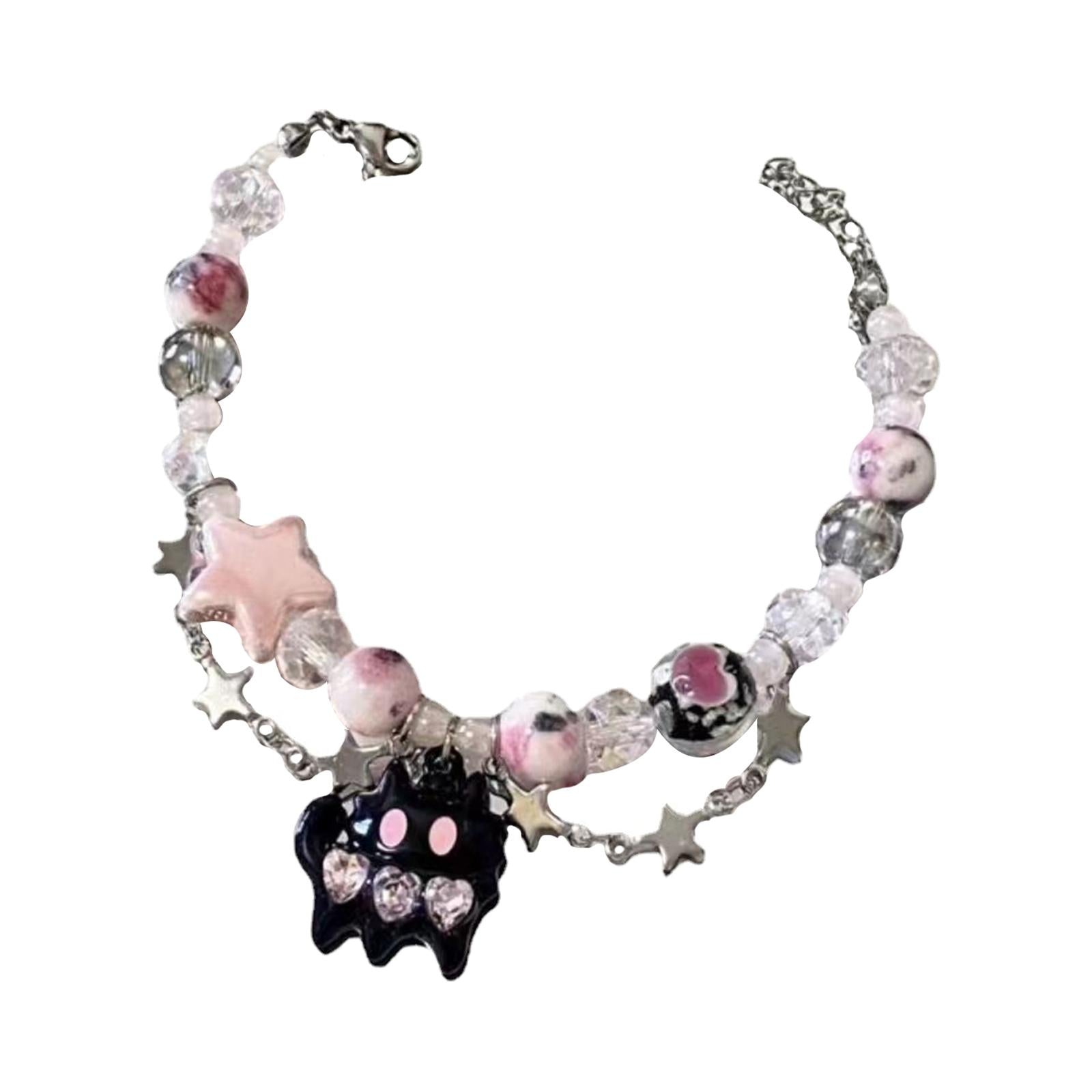 Beaded Bracelets Adjustable Decoration Cute with Cat Pendant for Women Girls