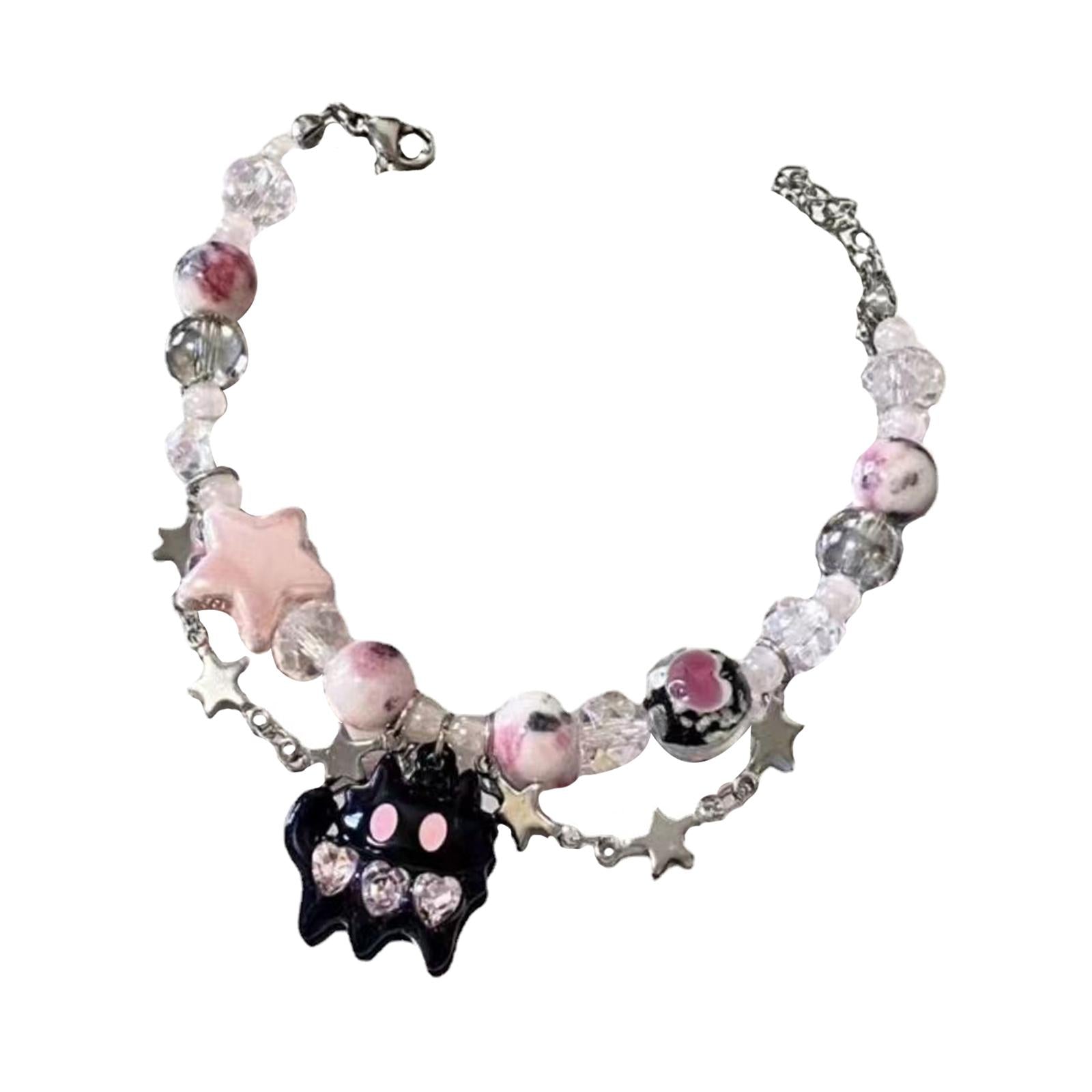 Beaded Bracelets Adjustable Decoration Cute with Cat Pendant for Women Girls