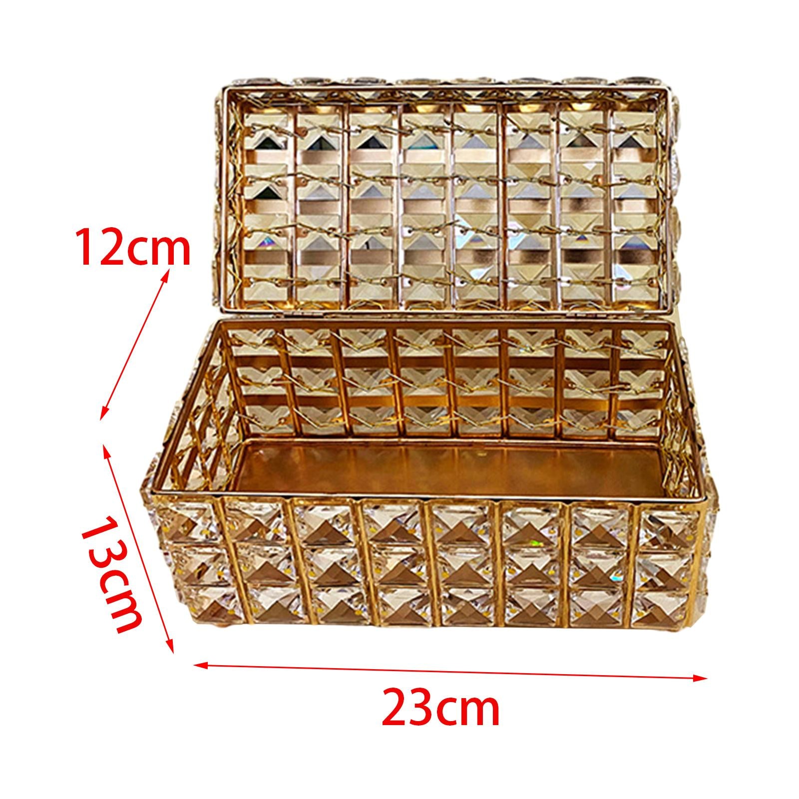 Crystal Jewelry Box Elegant Trinket Organizer for Watches Earrings Necklaces Gold