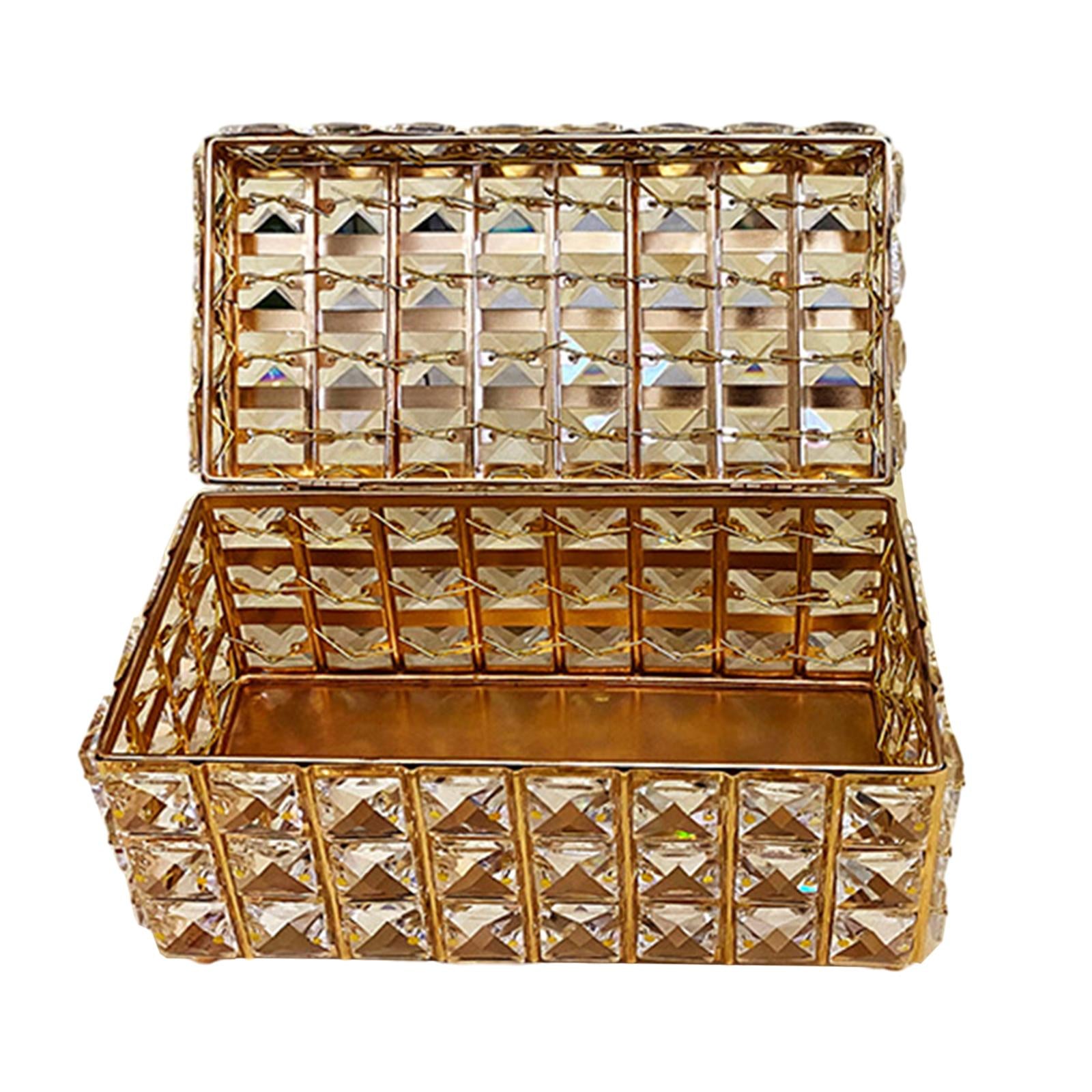 Crystal Jewelry Box Elegant Trinket Organizer for Watches Earrings Necklaces Gold