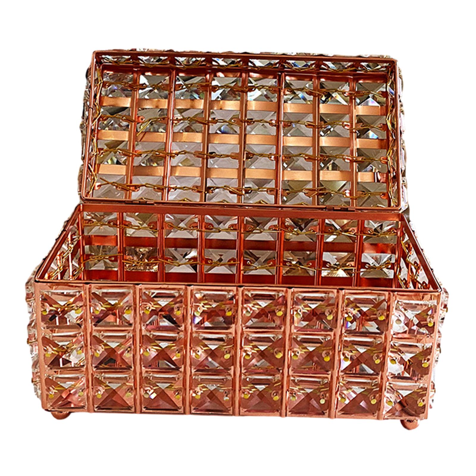 Crystal Jewelry Box Elegant Trinket Organizer for Watches Earrings Necklaces Rose Gold