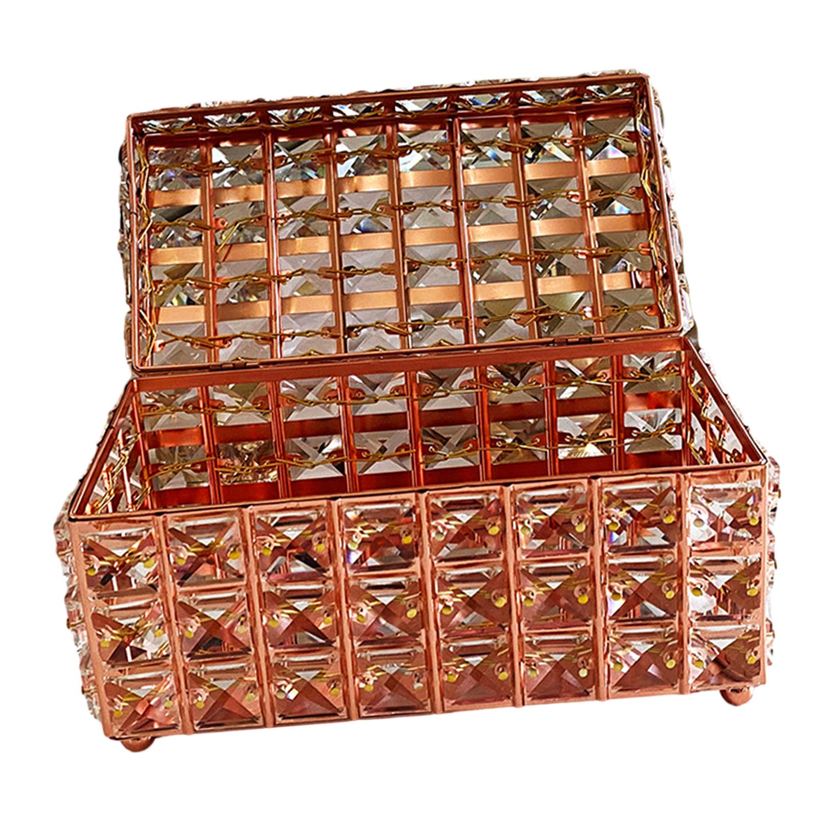 Crystal Jewelry Box Elegant Trinket Organizer for Watches Earrings Necklaces Rose Gold