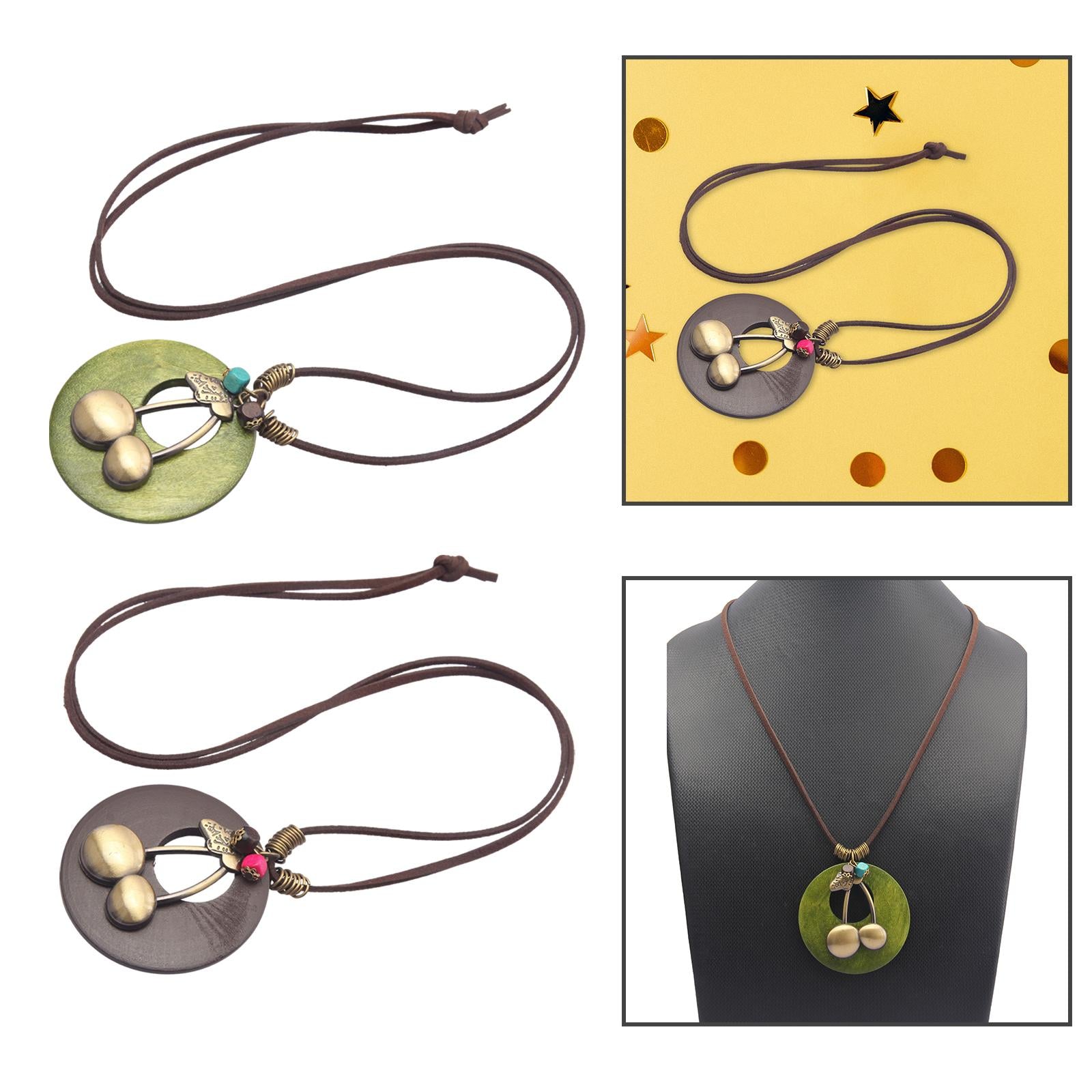 Cherry Pendant Necklace Vintage Style Charm Necklace for Party Women Wedding green