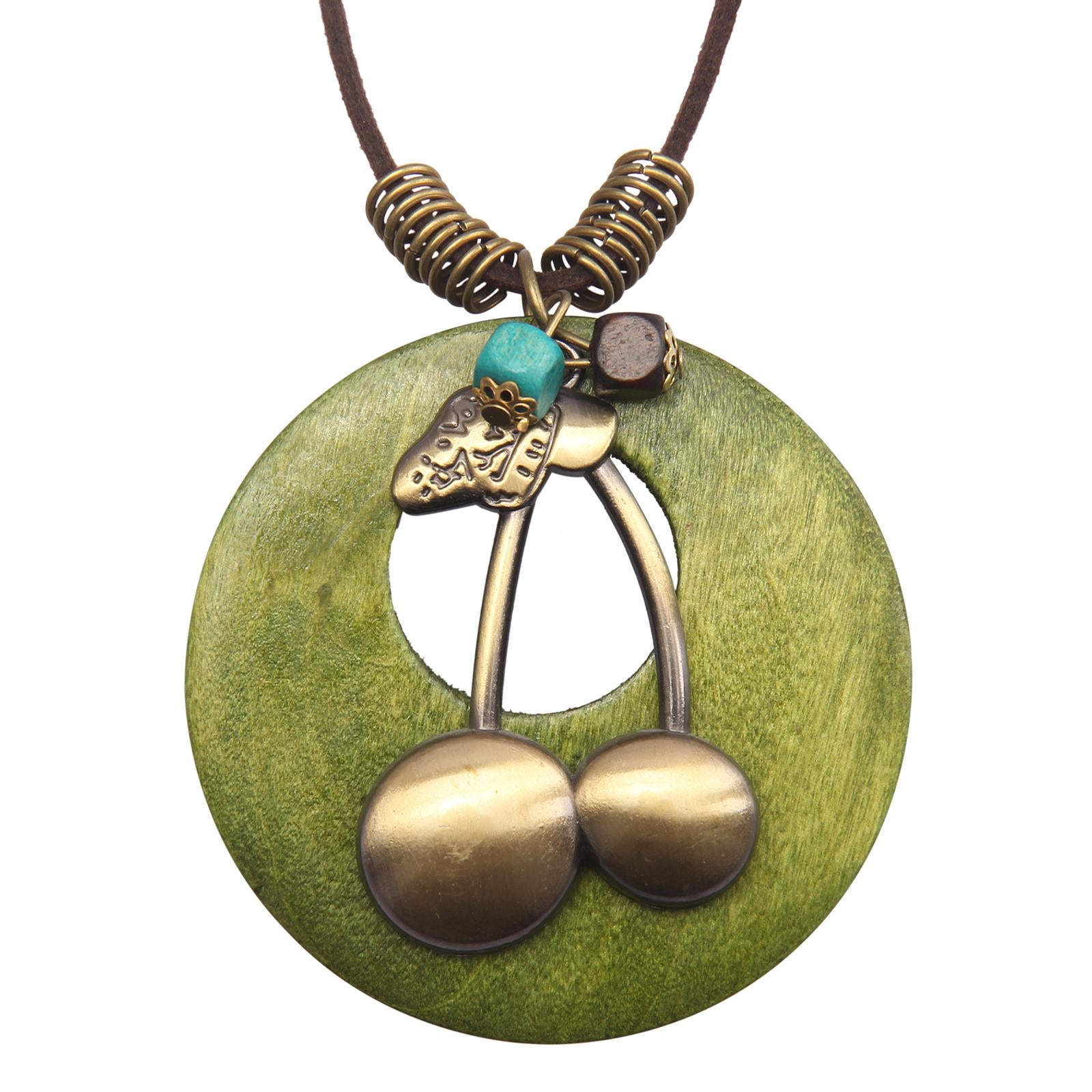Cherry Pendant Necklace Vintage Style Charm Necklace for Party Women Wedding green