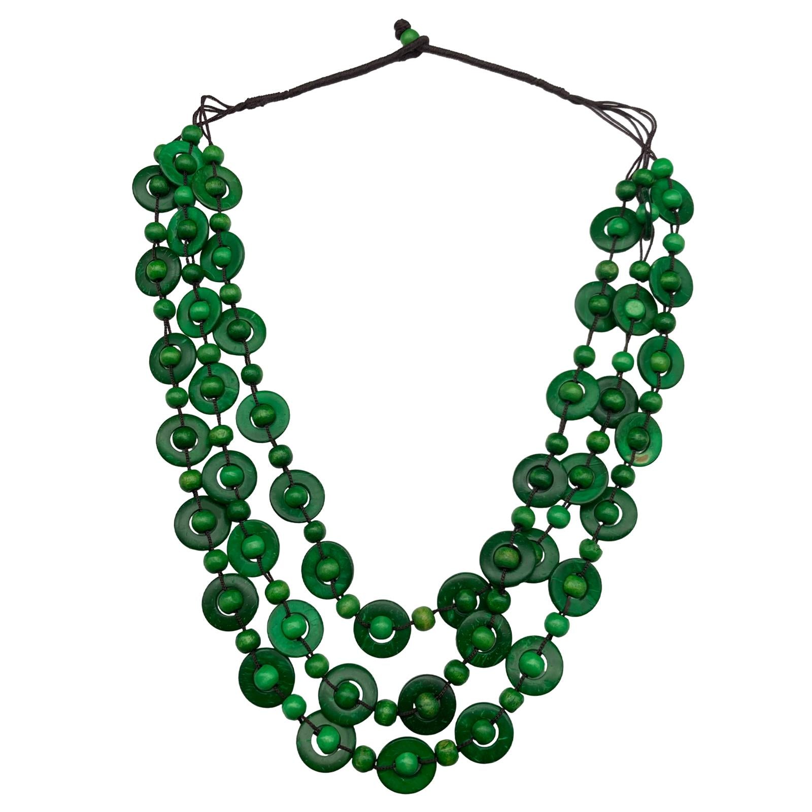 Multicolor Bohemian Necklace Wood Bead Necklace for Women Party Green