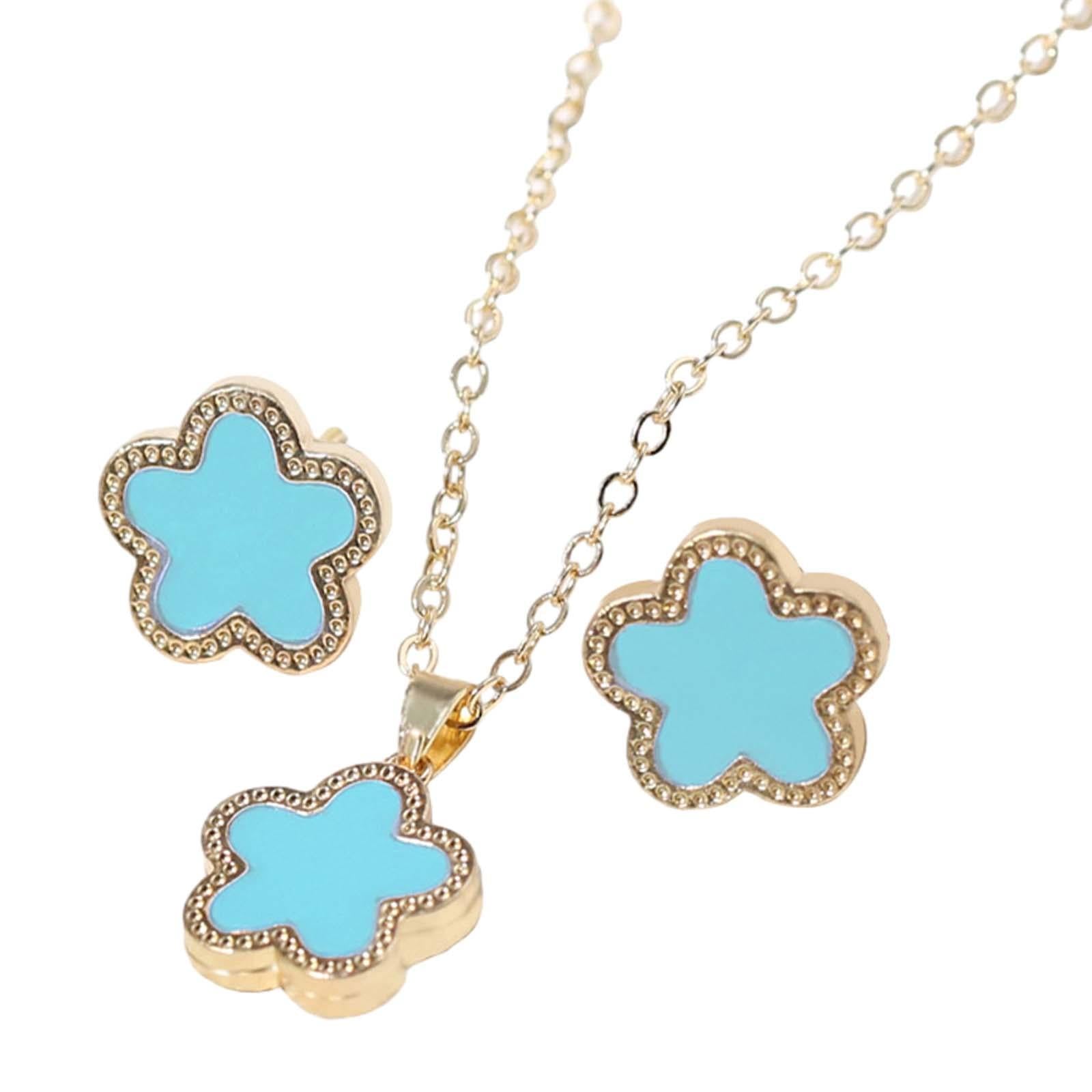 Flower Necklace Earrings Flower Stud Earrings for Party Birthday Gifts Decor Light Blue