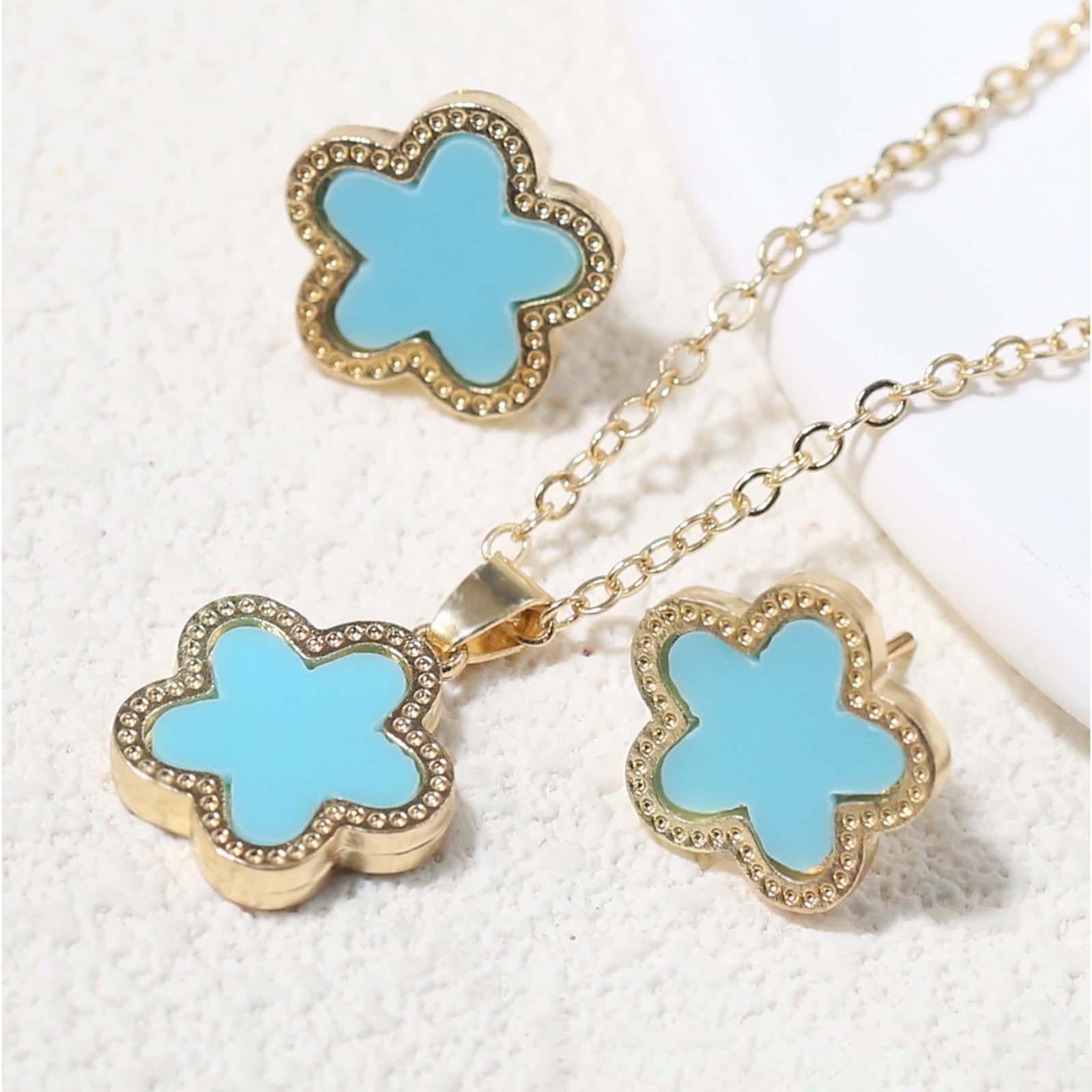 Flower Necklace Earrings Flower Stud Earrings for Party Birthday Gifts Decor Light Blue