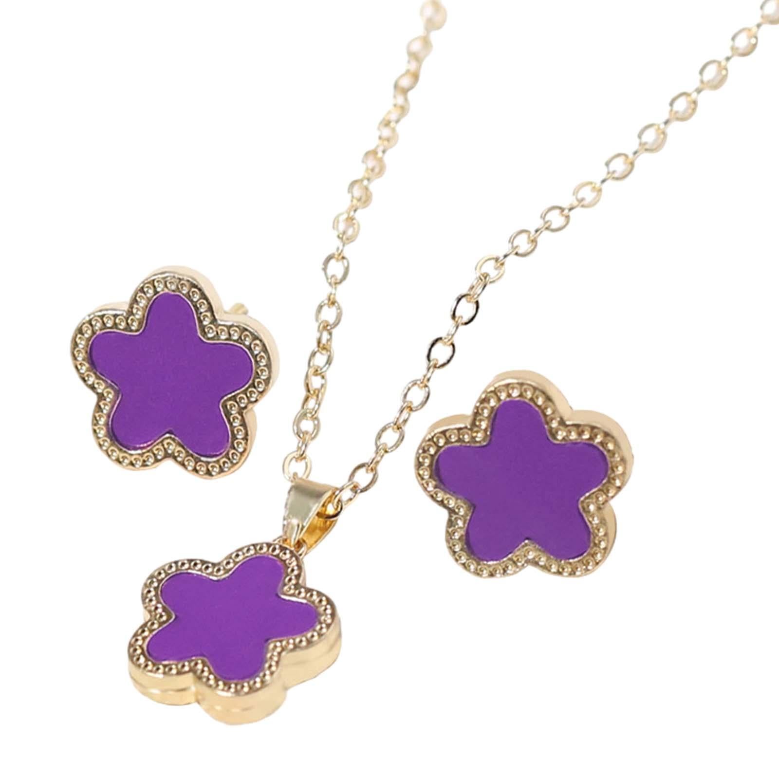 Flower Necklace Earrings Flower Stud Earrings for Party Birthday Gifts Decor Purple