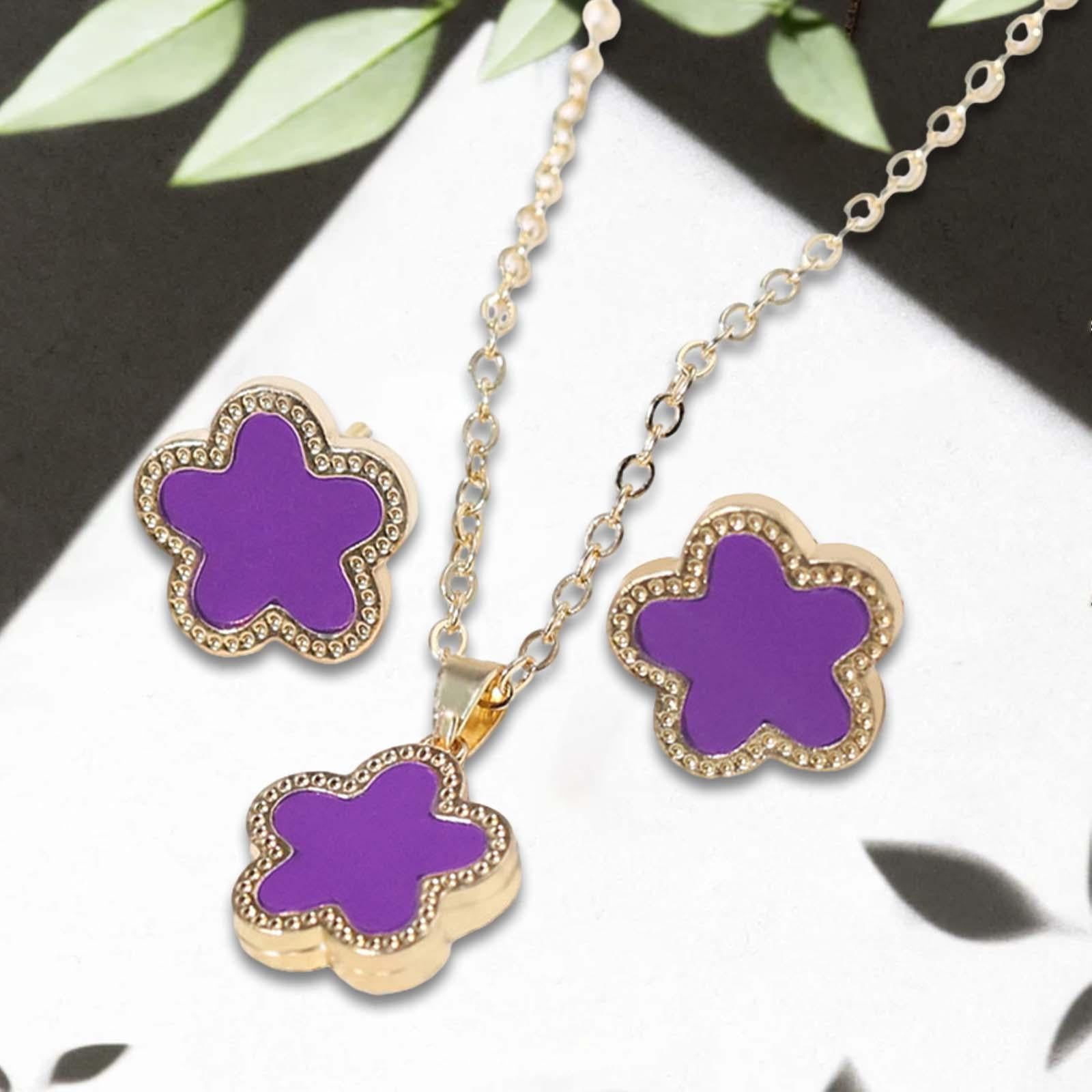 Flower Necklace Earrings Flower Stud Earrings for Party Birthday Gifts Decor Purple