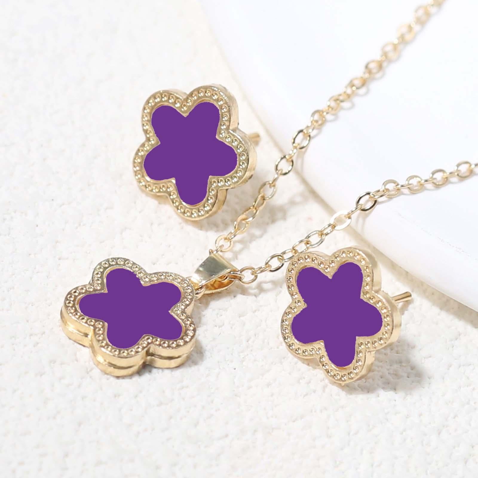 Flower Necklace Earrings Flower Stud Earrings for Party Birthday Gifts Decor Purple