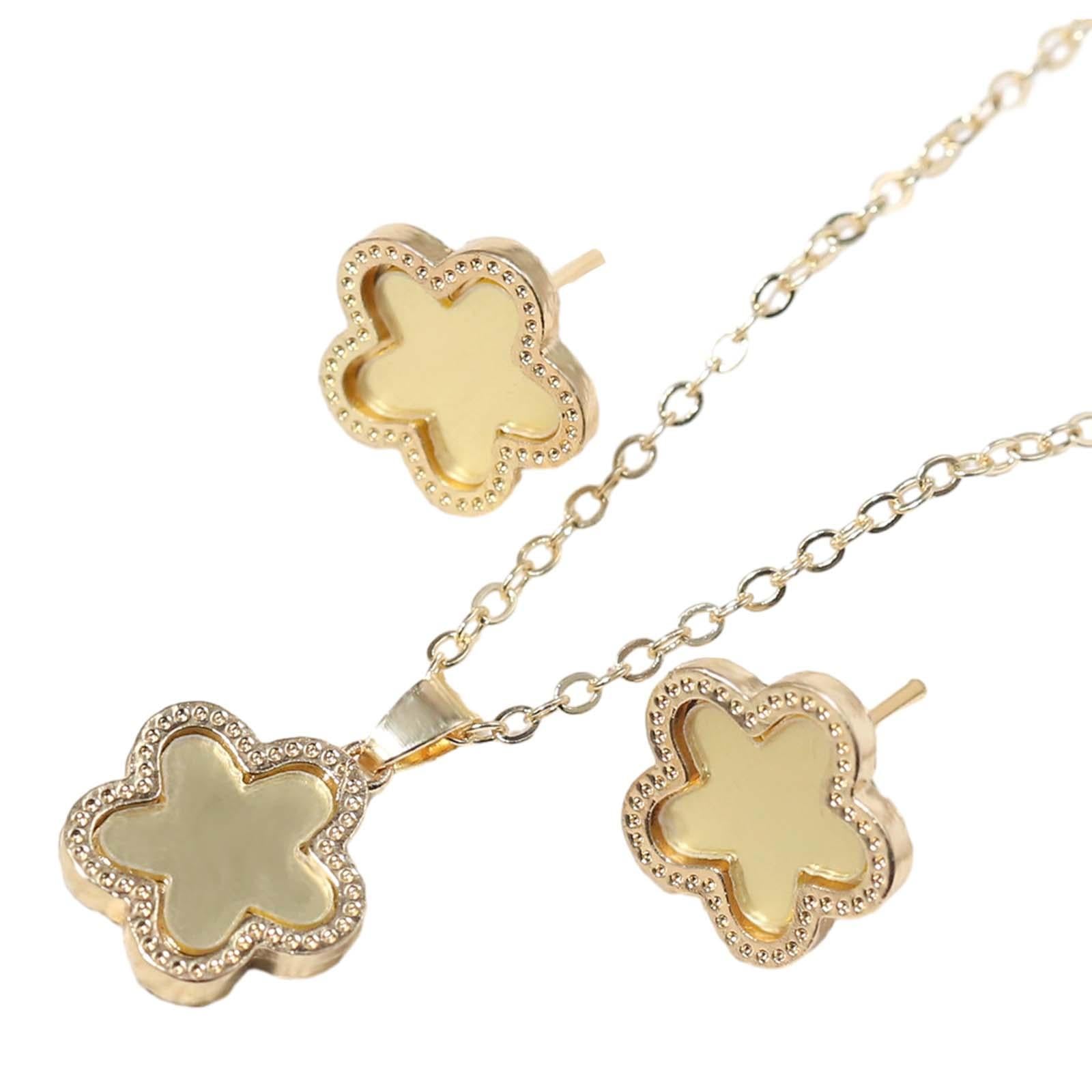 Flower Necklace Earrings Flower Stud Earrings for Party Birthday Gifts Decor Gold