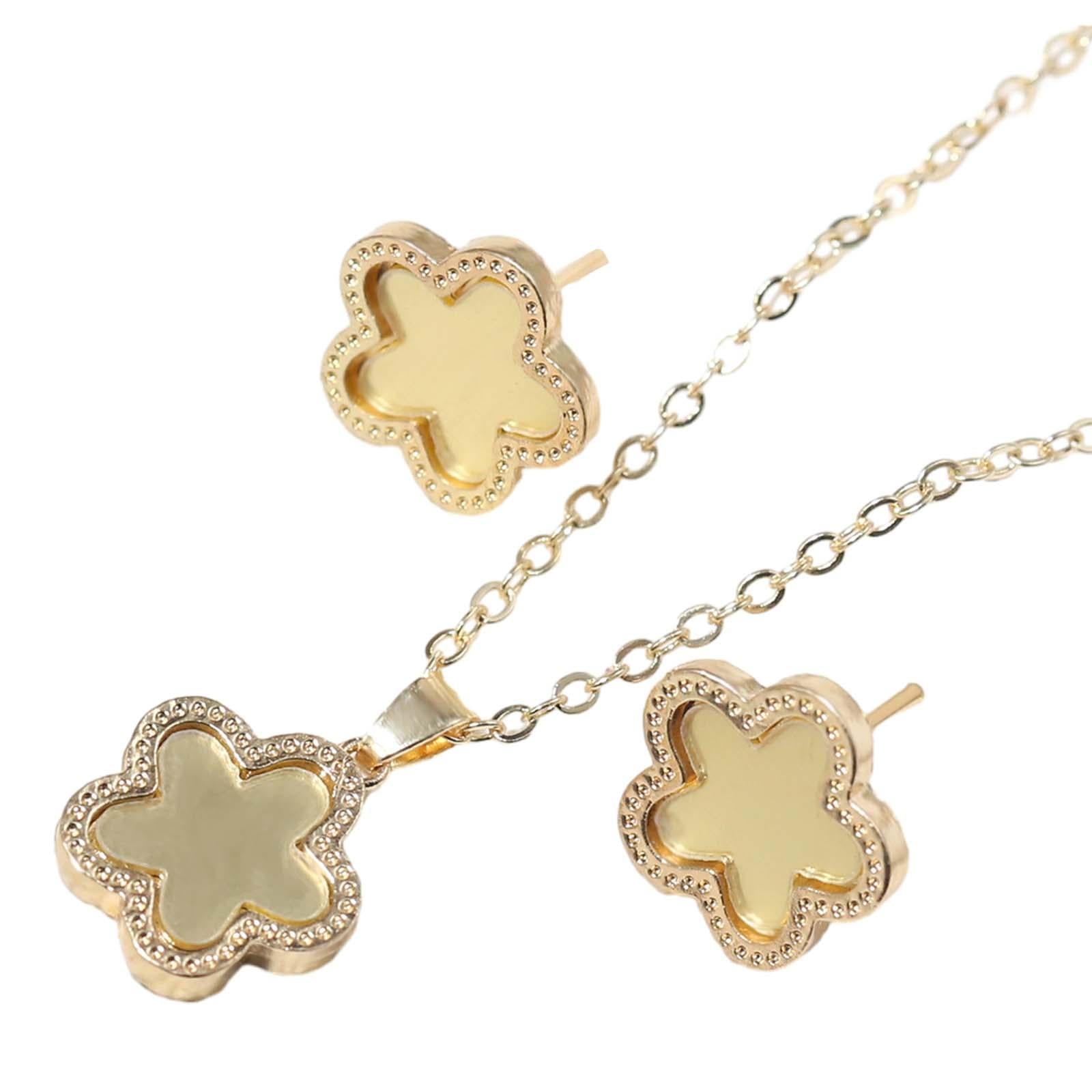 Flower Necklace Earrings Flower Stud Earrings for Party Birthday Gifts Decor Gold