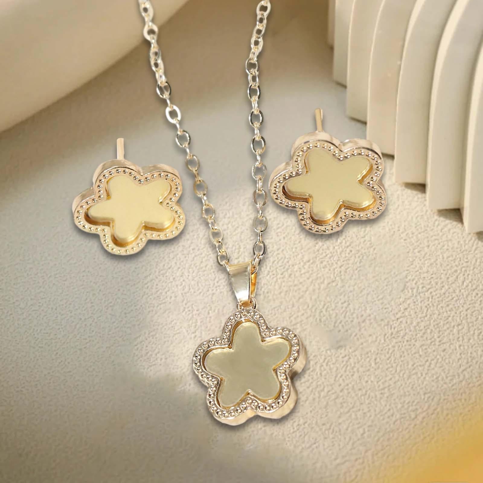 Flower Necklace Earrings Flower Stud Earrings for Party Birthday Gifts Decor Gold