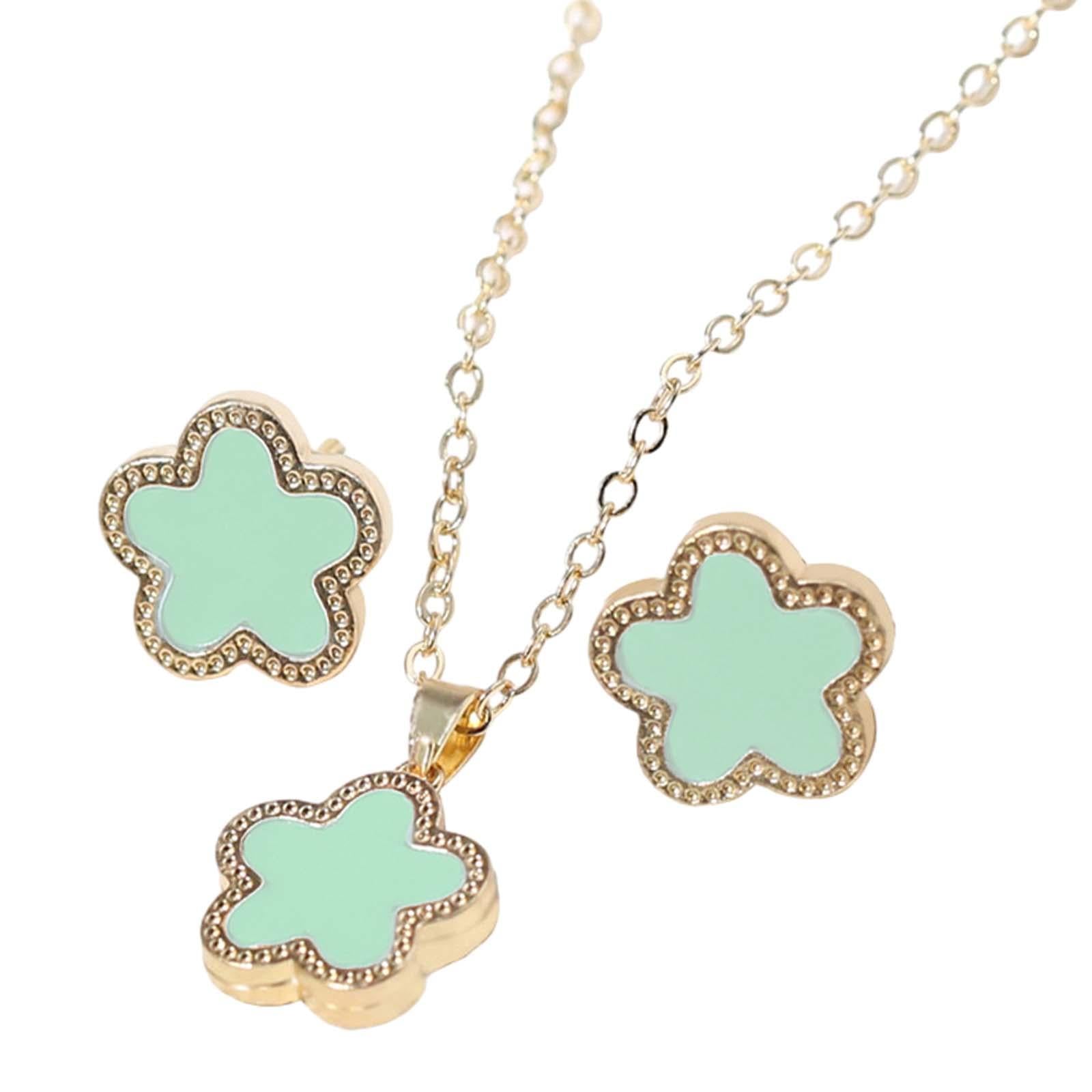 Flower Necklace Earrings Flower Stud Earrings for Party Birthday Gifts Decor Blue Green