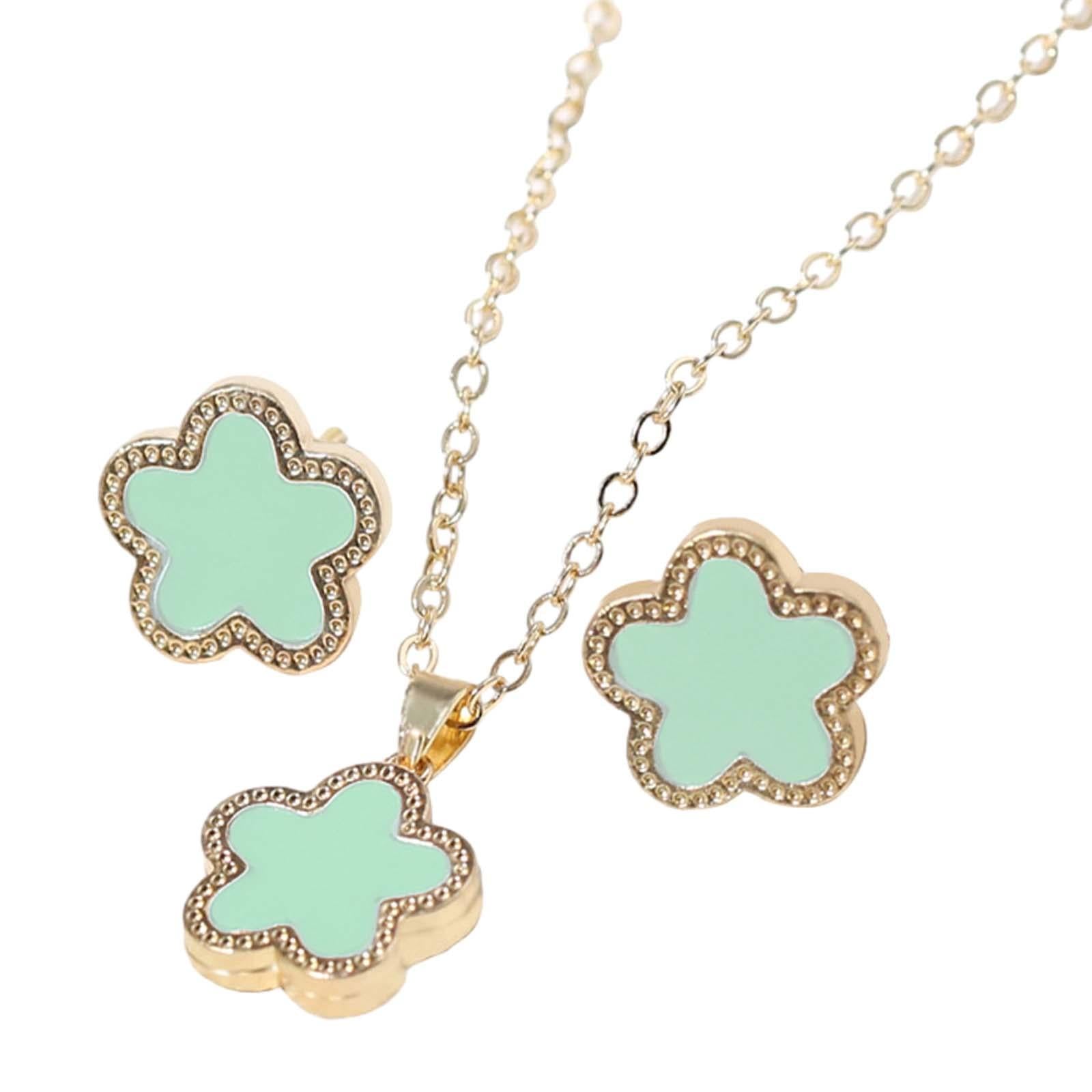 Flower Necklace Earrings Flower Stud Earrings for Party Birthday Gifts Decor Blue Green