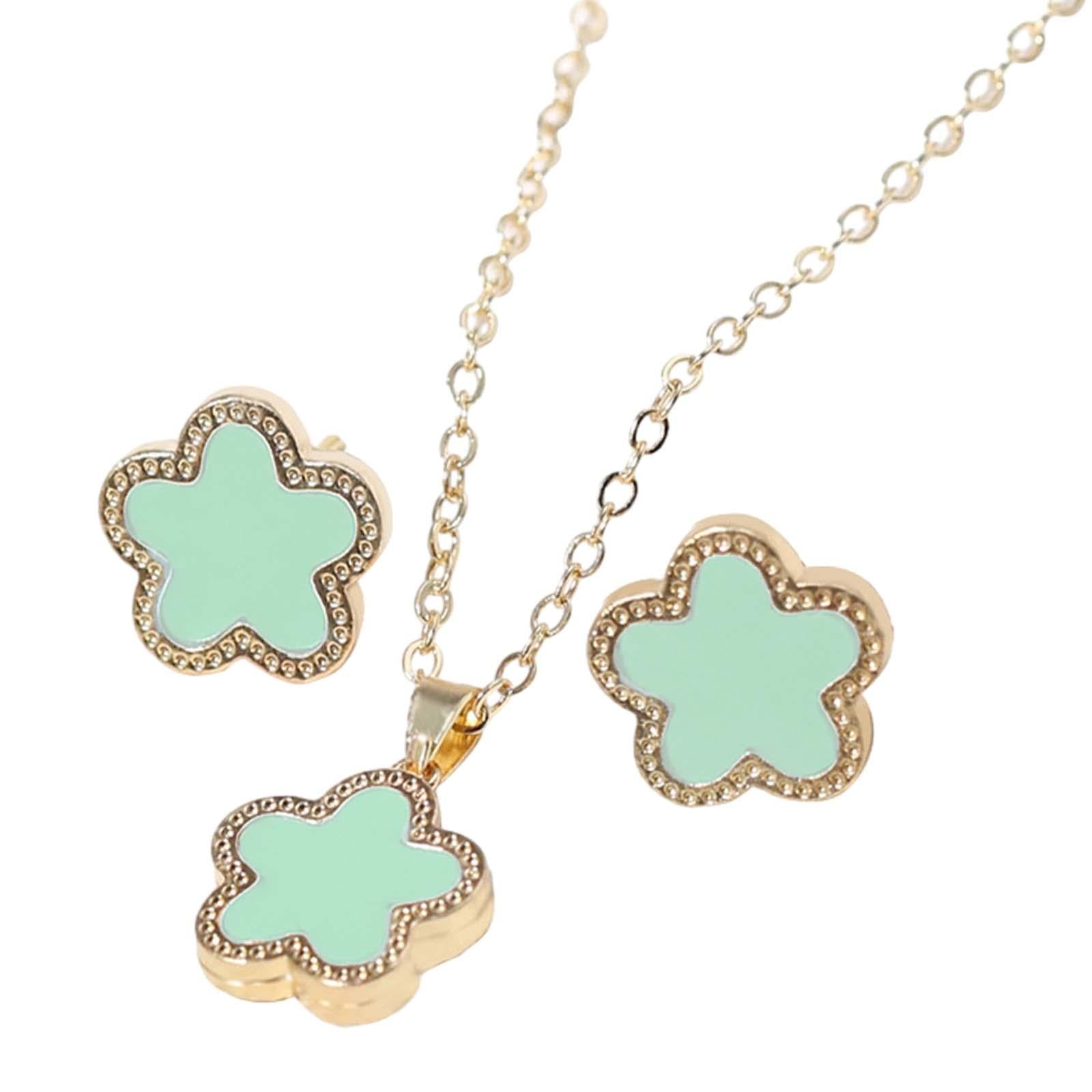 Flower Necklace Earrings Flower Stud Earrings for Party Birthday Gifts Decor Blue Green