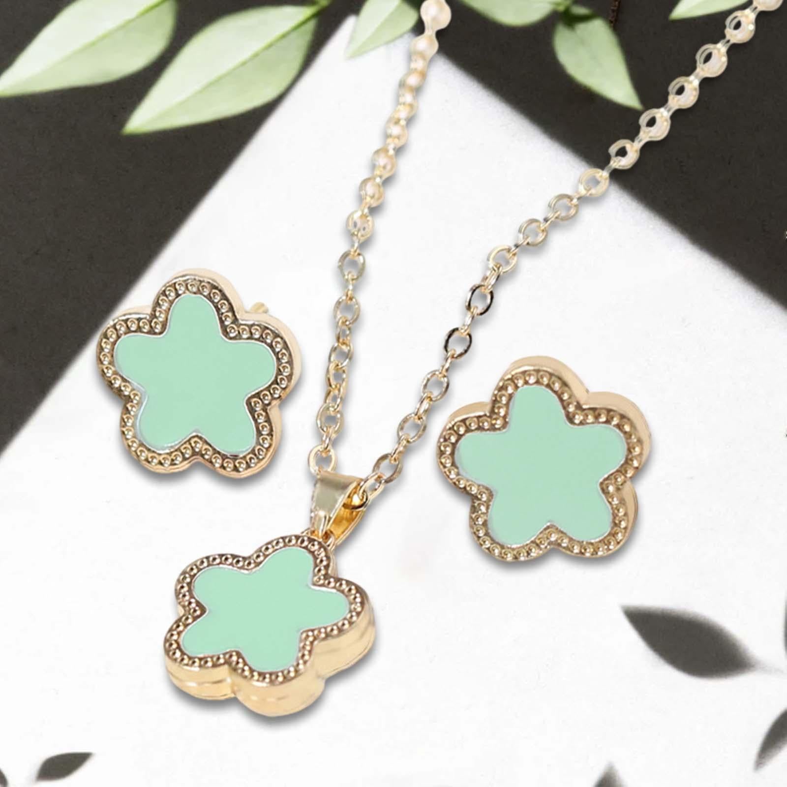 Flower Necklace Earrings Flower Stud Earrings for Party Birthday Gifts Decor Blue Green