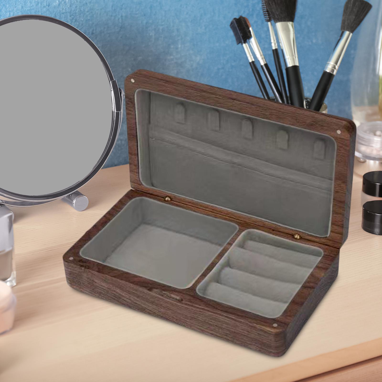 Wooden Jewelry Box Holder Rectangle Jewelry Case for Wedding Home Decoration black walnut gray