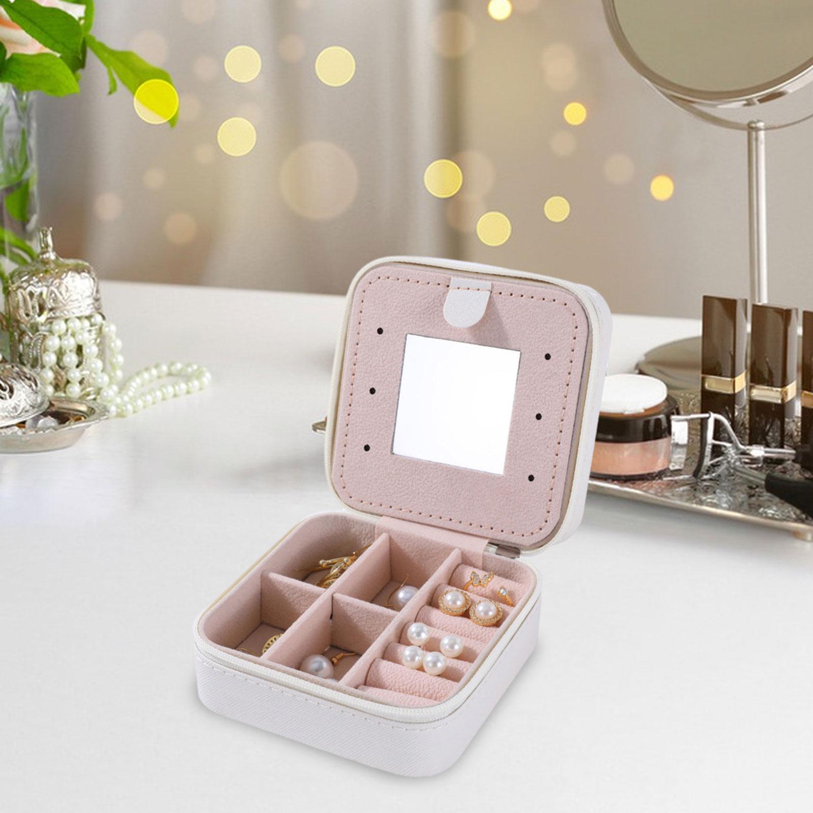 Jewelry Box Women Jewelry Organizer Display for Necklace Earrings Stud Charm Beige