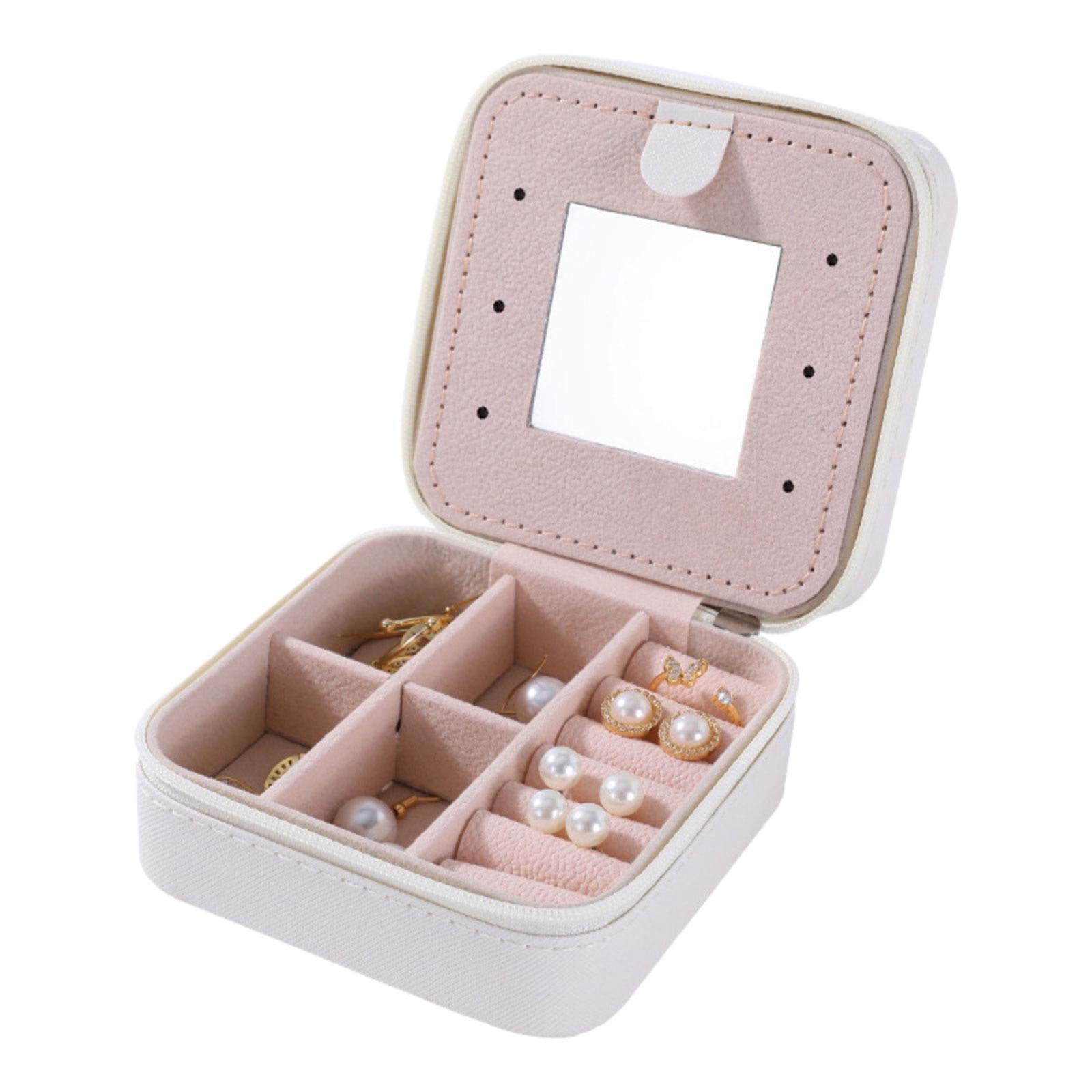 Jewelry Box Women Jewelry Organizer Display for Necklace Earrings Stud Charm Beige