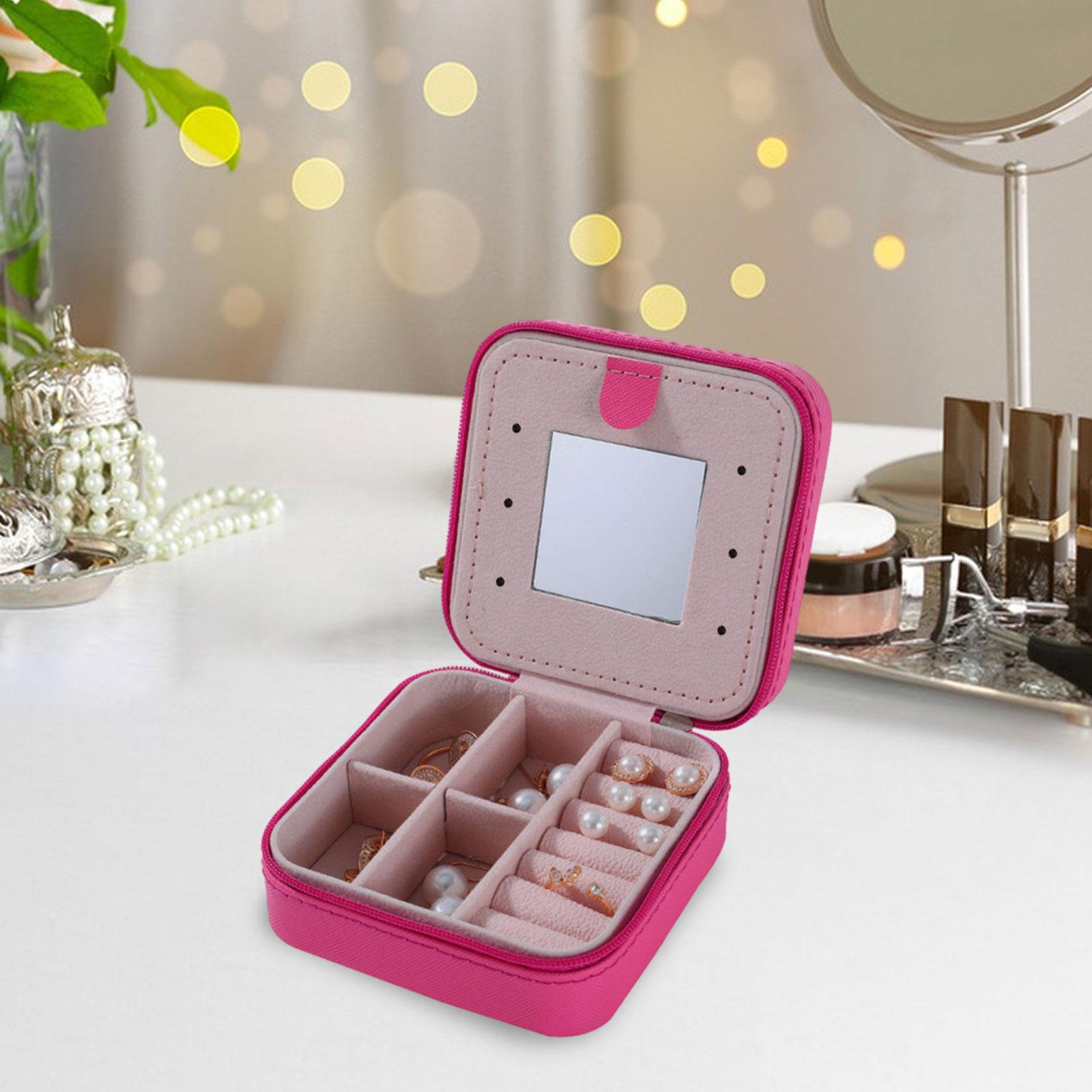 Jewelry Box Women Jewelry Organizer Display for Necklace Earrings Stud Charm Rose Red