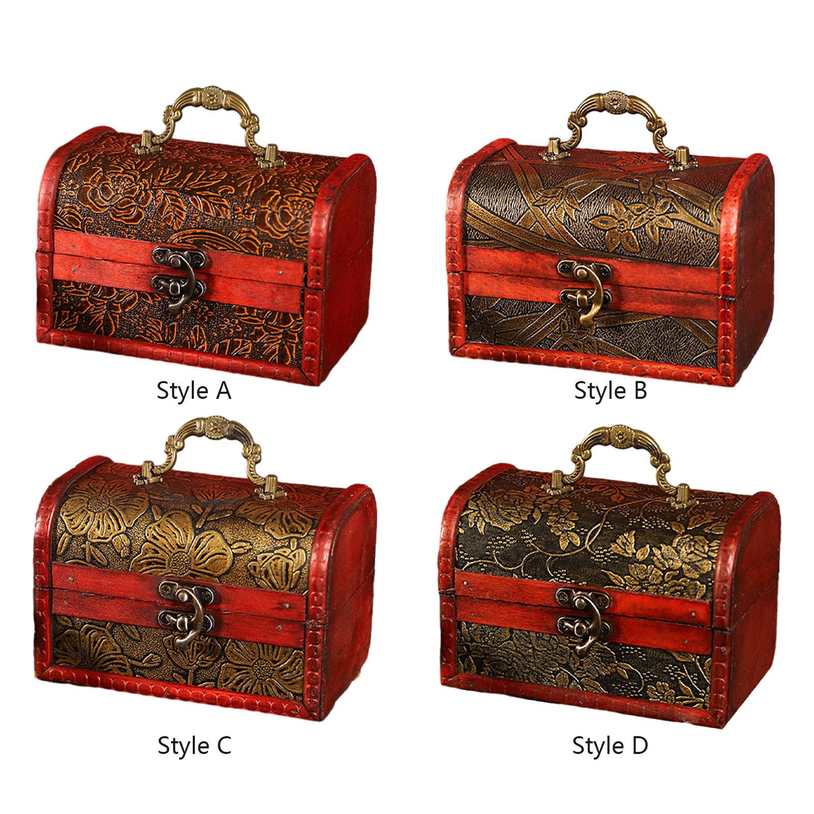 Wooden Treasure Chest Retro Design Jewelry Box for Prizes Playhouse Prop Style A