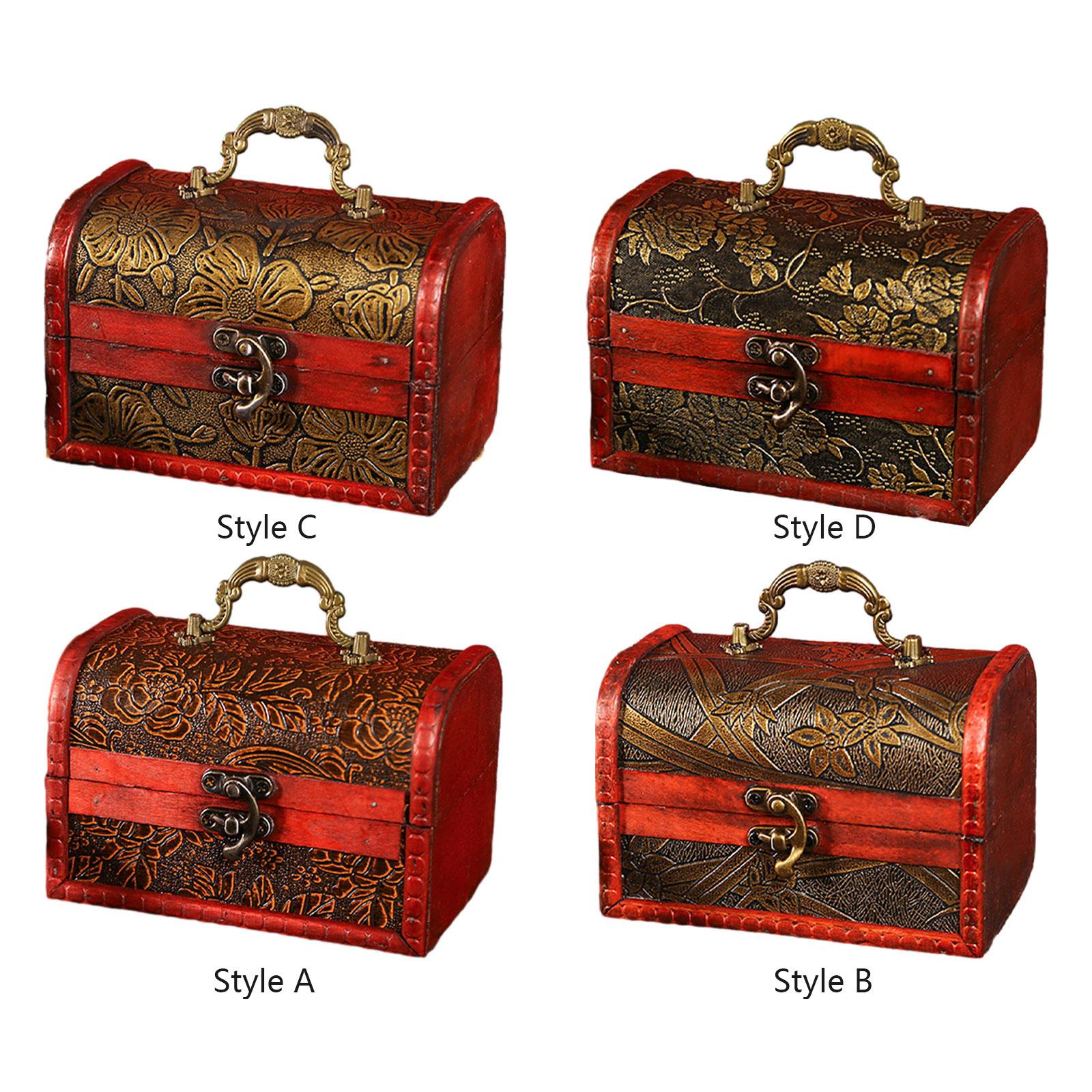 Wooden Treasure Chest Retro Design Jewelry Box for Prizes Playhouse Prop Style A