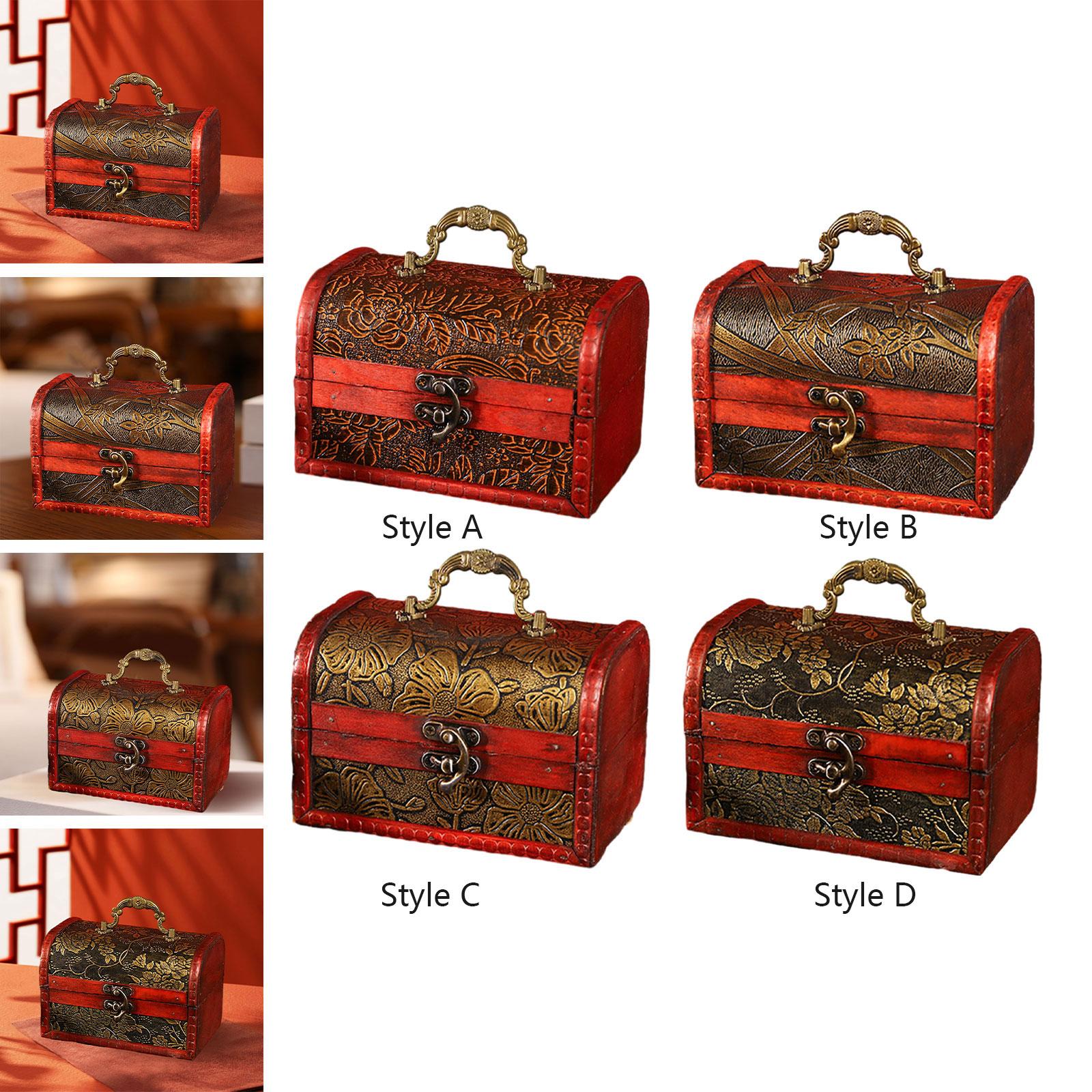 Wooden Treasure Chest Retro Design Jewelry Box for Prizes Playhouse Prop Style A
