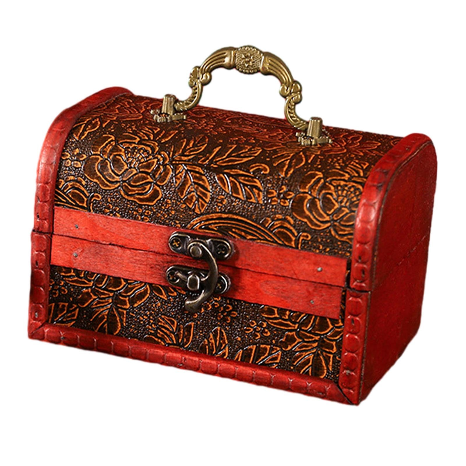 Wooden Treasure Chest Retro Design Jewelry Box for Prizes Playhouse Prop Style A
