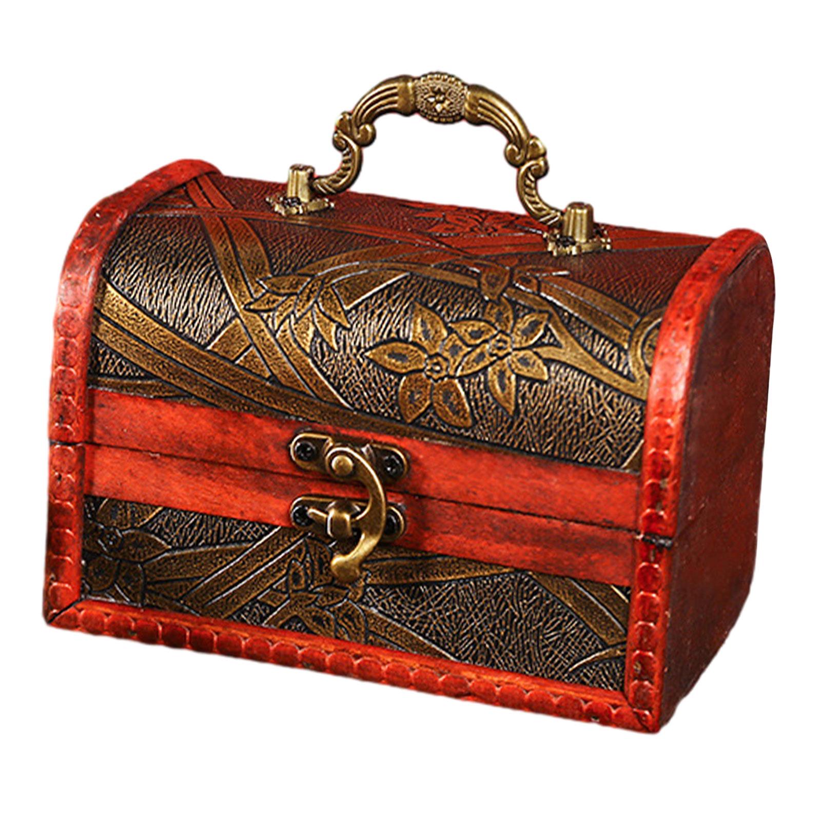 Wooden Treasure Chest Retro Design Jewelry Box for Prizes Playhouse Prop Style B