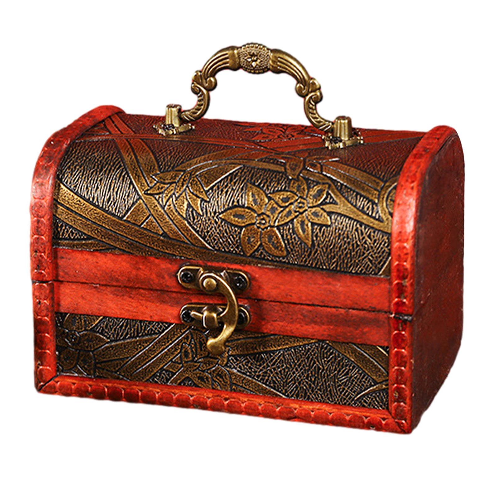 Wooden Treasure Chest Retro Design Jewelry Box for Prizes Playhouse Prop Style B
