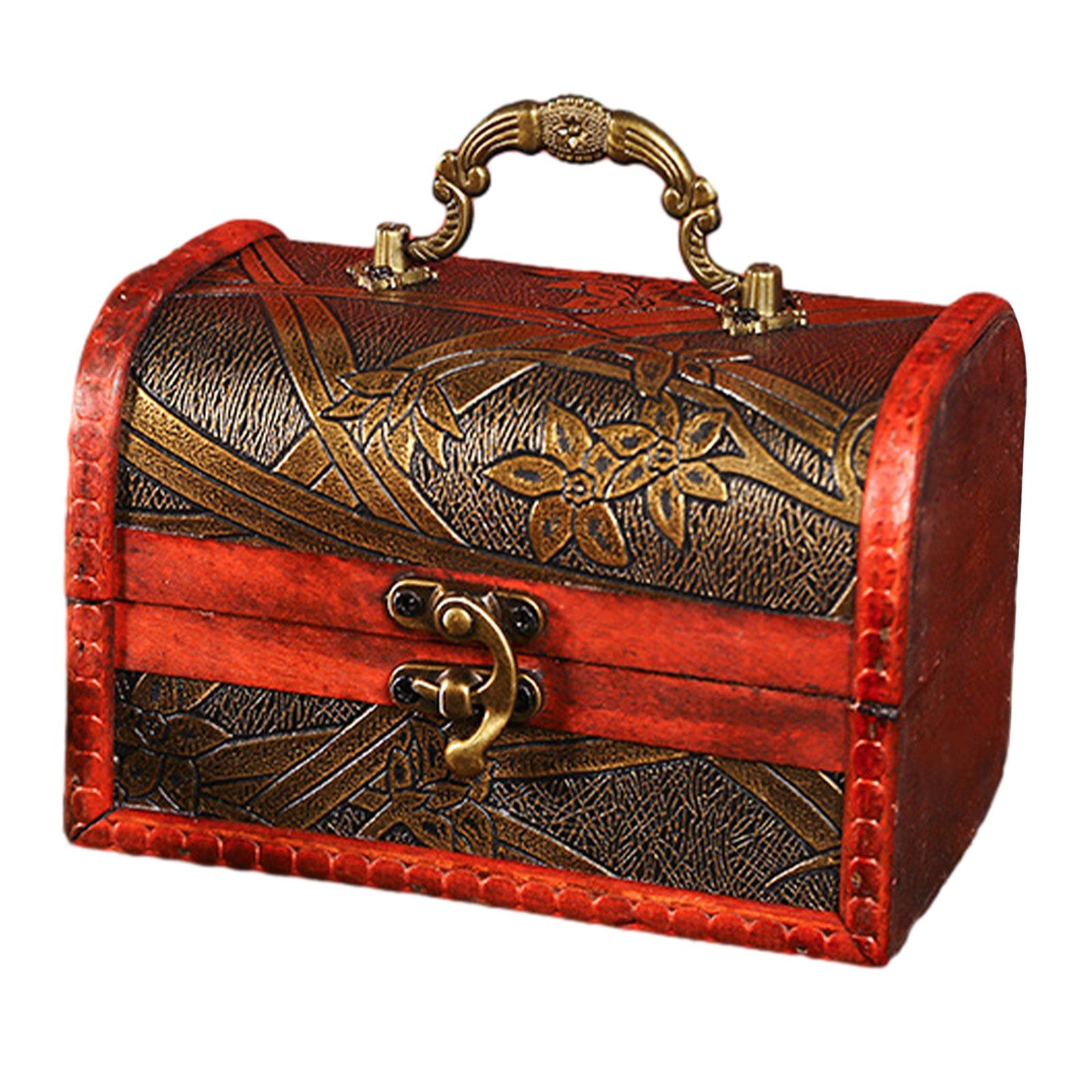 Wooden Treasure Chest Retro Design Jewelry Box for Prizes Playhouse Prop Style B