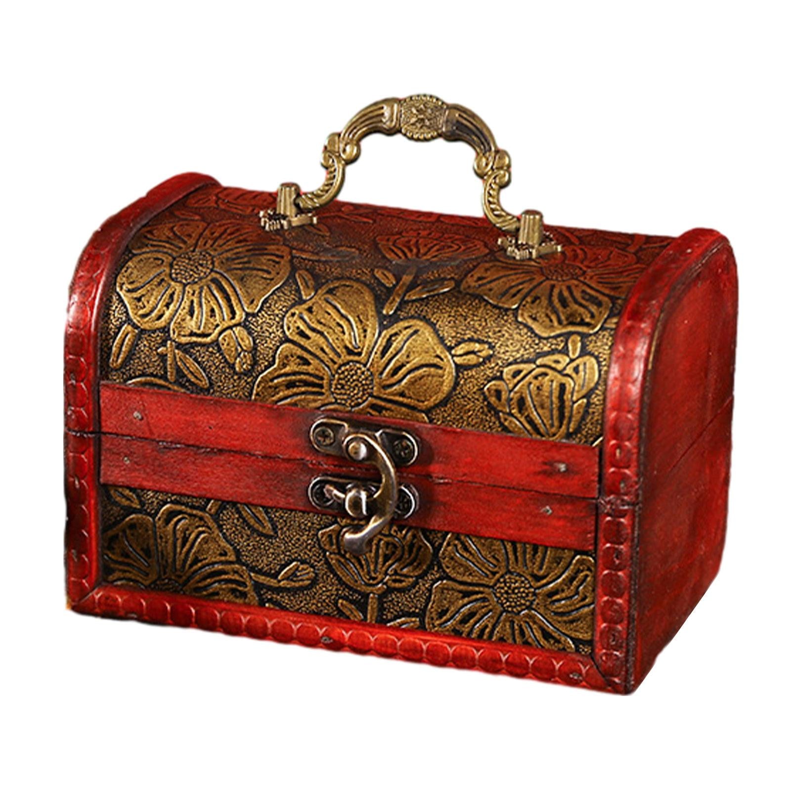 Wooden Treasure Chest Retro Design Jewelry Box for Prizes Playhouse Prop Style C