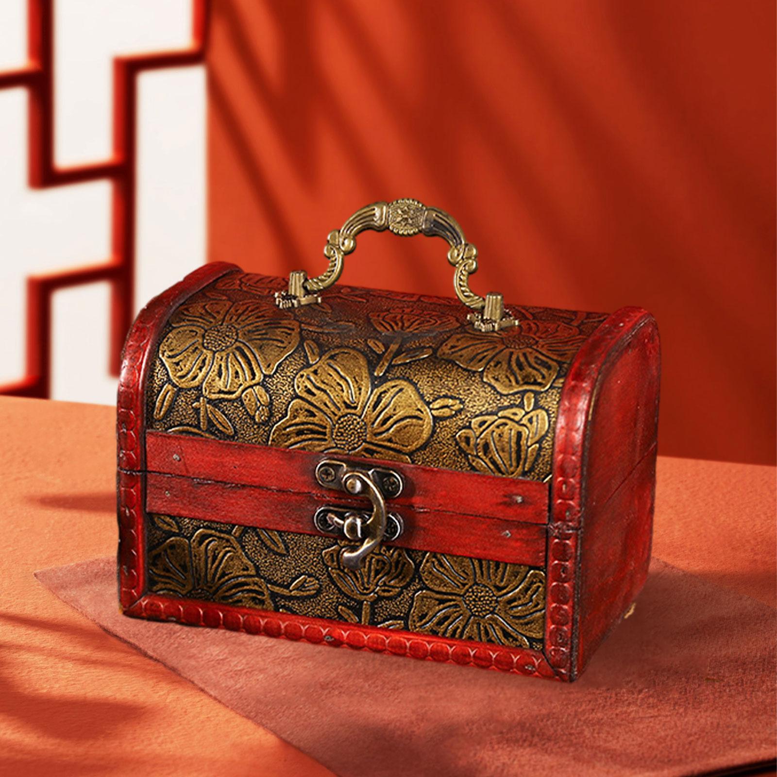 Wooden Treasure Chest Retro Design Jewelry Box for Prizes Playhouse Prop Style C