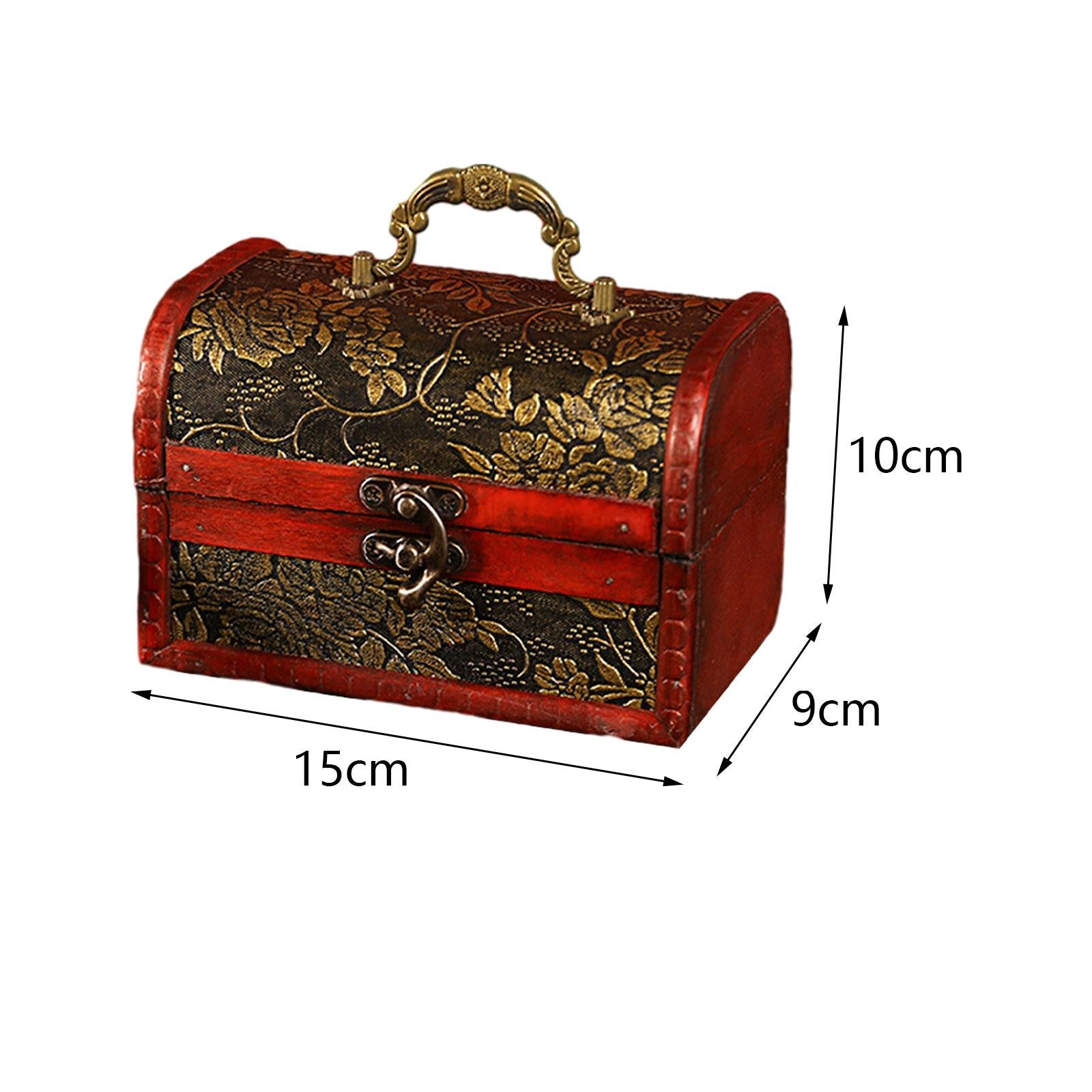 Wooden Treasure Chest Retro Design Jewelry Box for Prizes Playhouse Prop Style D
