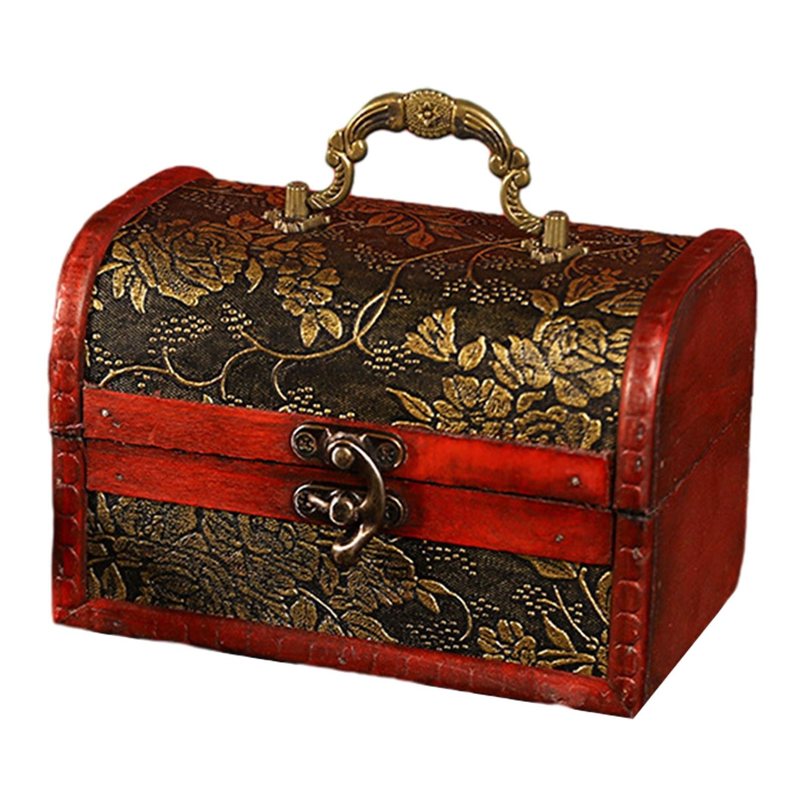 Wooden Treasure Chest Retro Design Jewelry Box for Prizes Playhouse Prop Style D