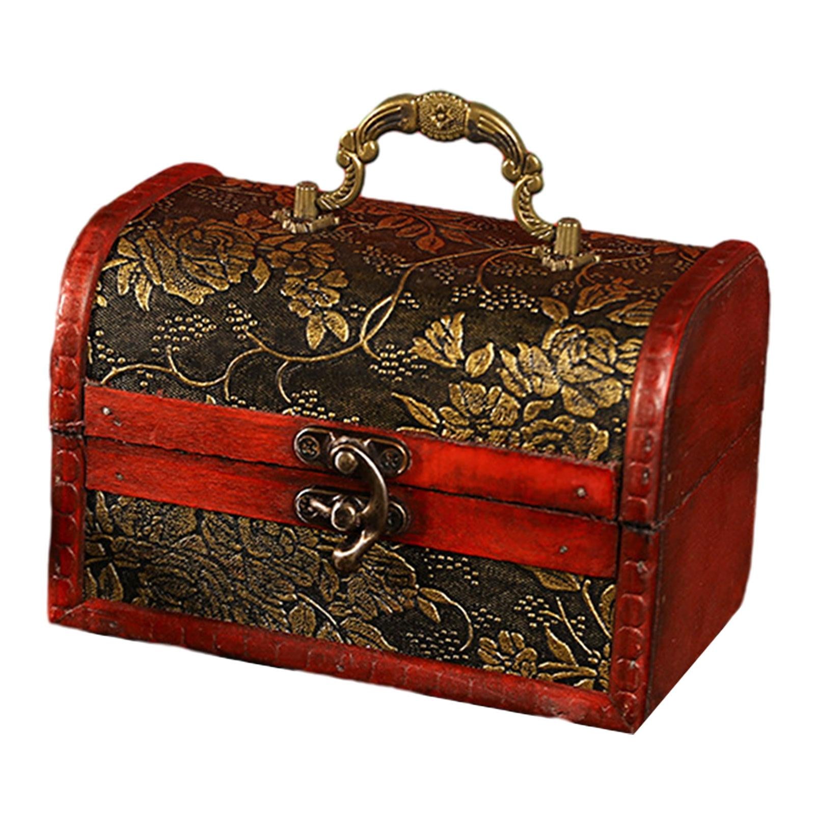 Wooden Treasure Chest Retro Design Jewelry Box for Prizes Playhouse Prop Style D