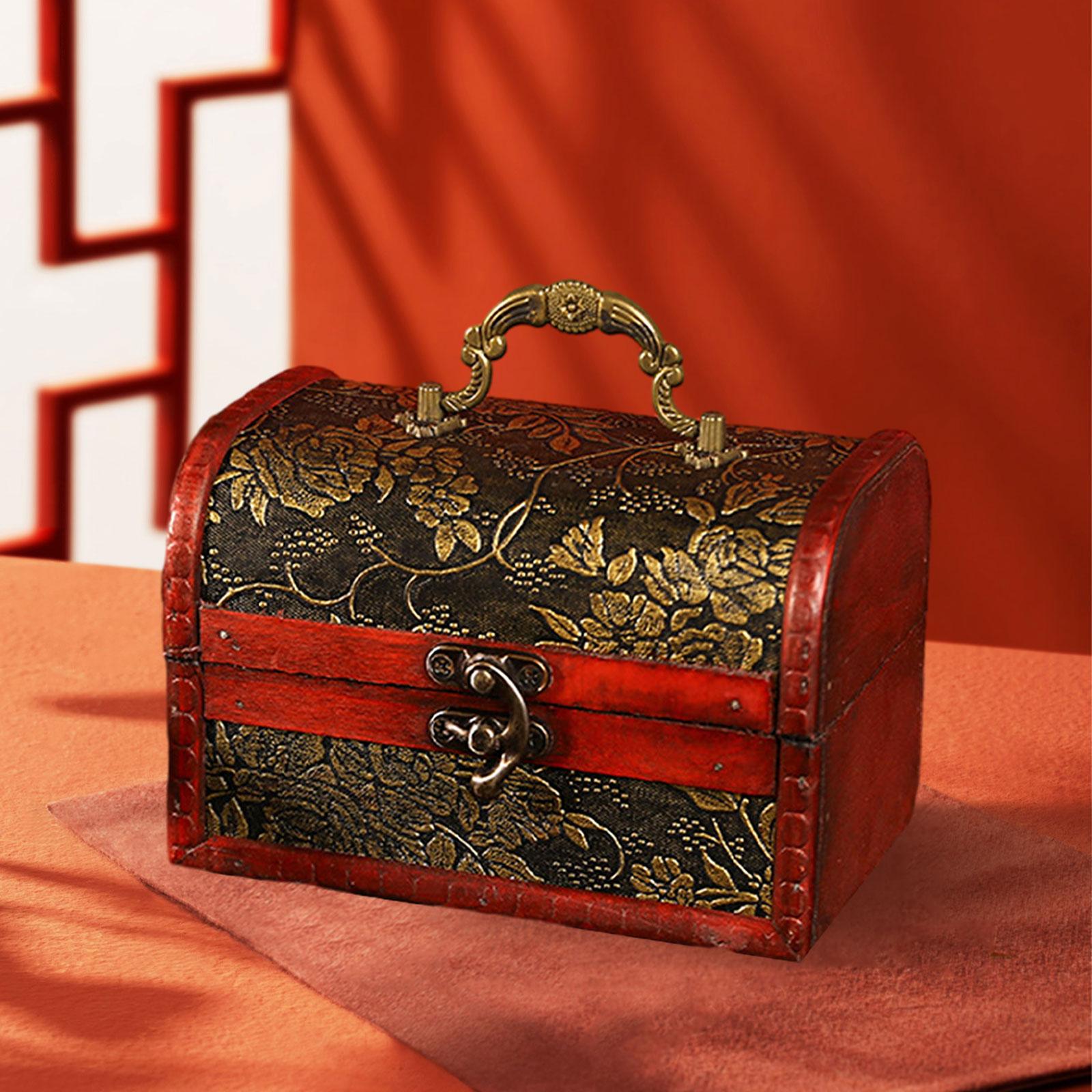 Wooden Treasure Chest Retro Design Jewelry Box for Prizes Playhouse Prop Style D