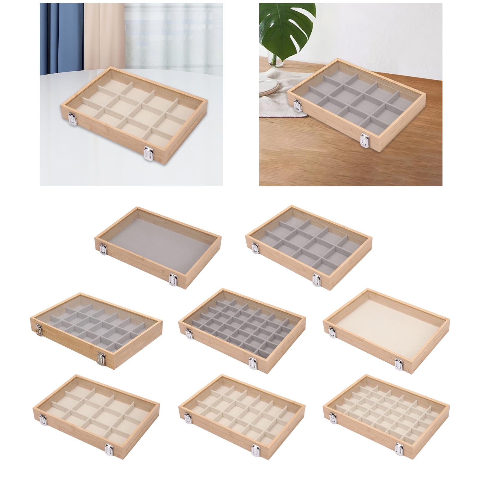 Jewelry Box Wooden Storage Case Earring Organizer Tray for Bedroom Shop No Grid Gray