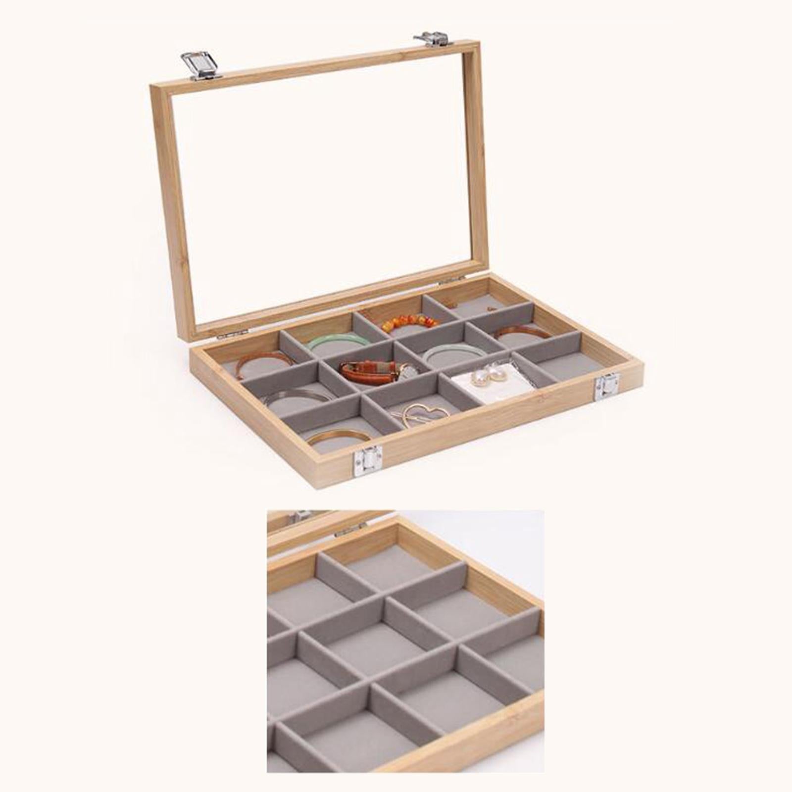 Jewelry Box Wooden Storage Case Earring Organizer Tray for Bedroom Shop No Grid Gray