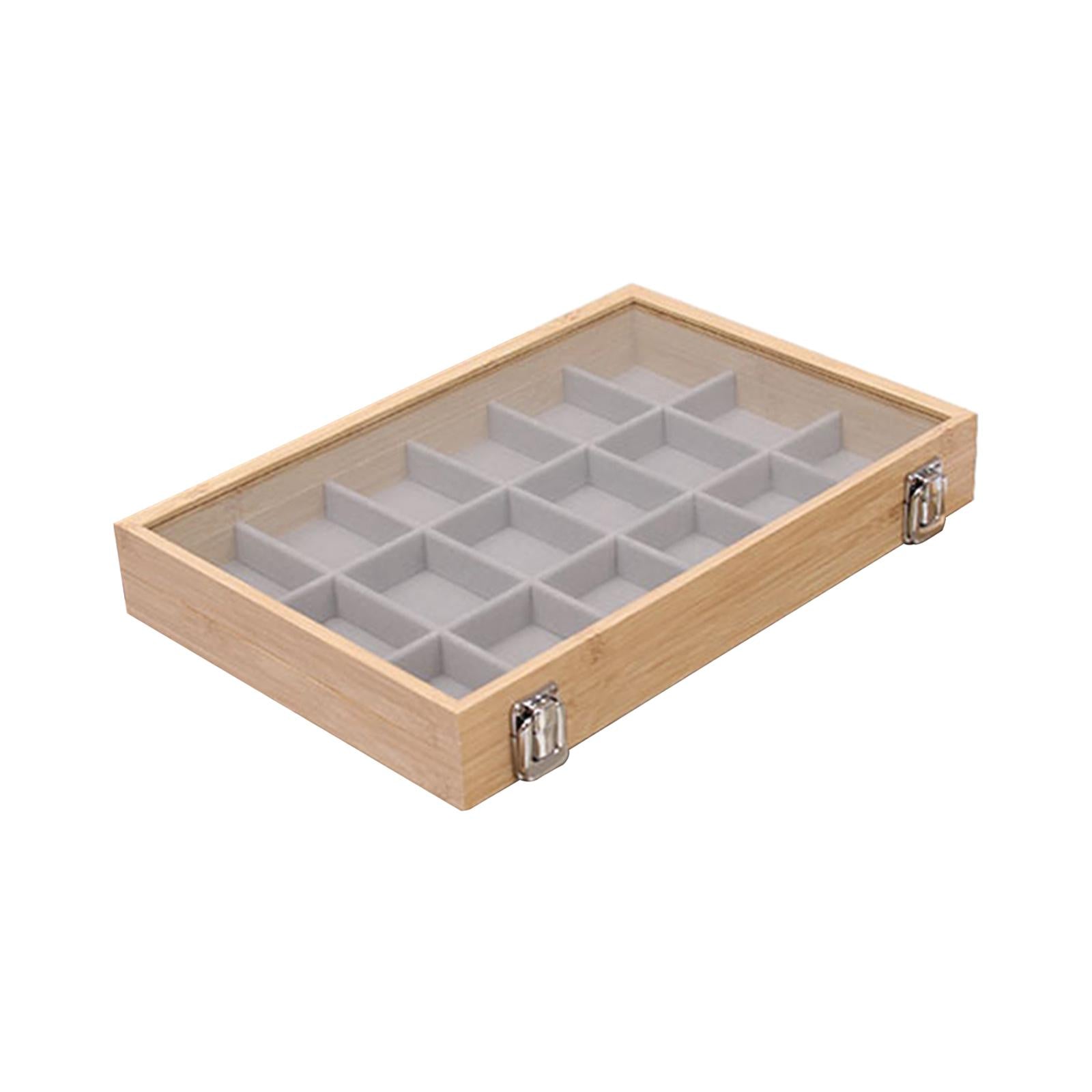 Jewelry Box Wooden Storage Case Earring Organizer Tray for Bedroom Shop 18 Grids Gray