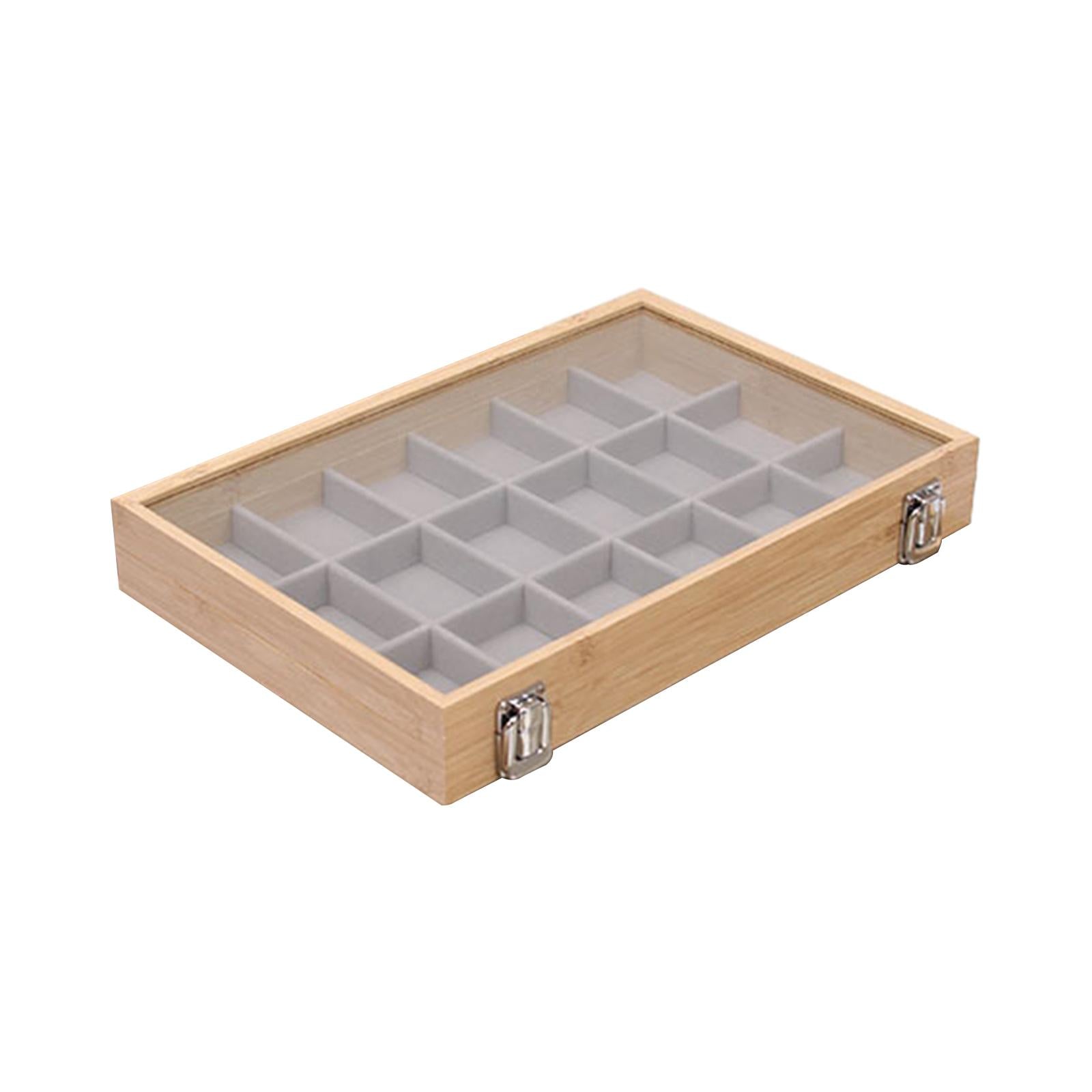 Jewelry Box Wooden Storage Case Earring Organizer Tray for Bedroom Shop 18 Grids Gray