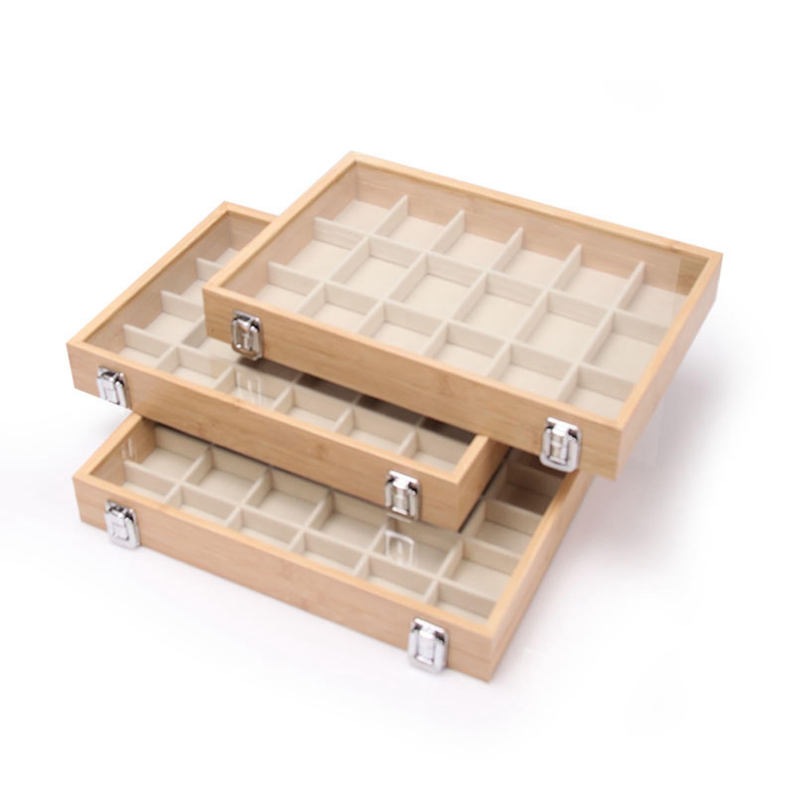 Jewelry Box Wooden Storage Case Earring Organizer Tray for Bedroom Shop 30 Grids Gray