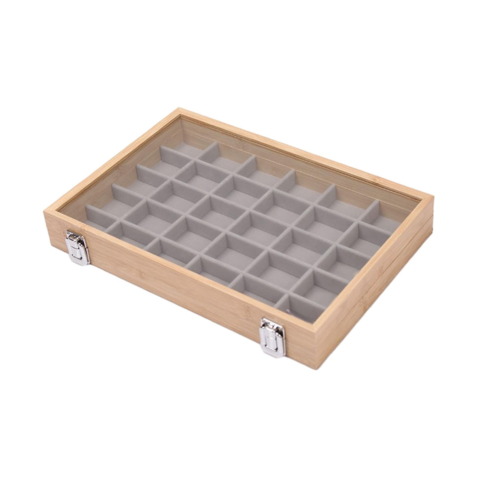 Jewelry Box Wooden Storage Case Earring Organizer Tray for Bedroom Shop 30 Grids Gray