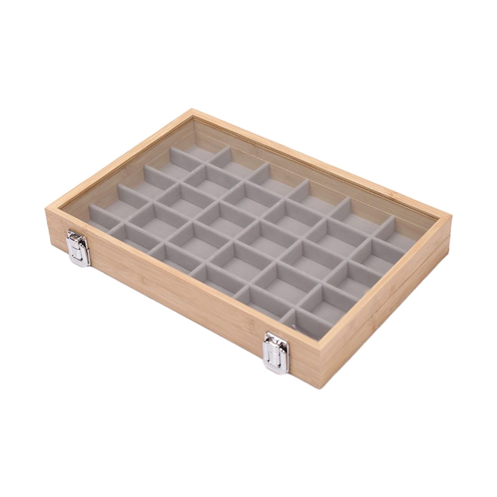 Jewelry Box Wooden Storage Case Earring Organizer Tray for Bedroom Shop 30 Grids Gray