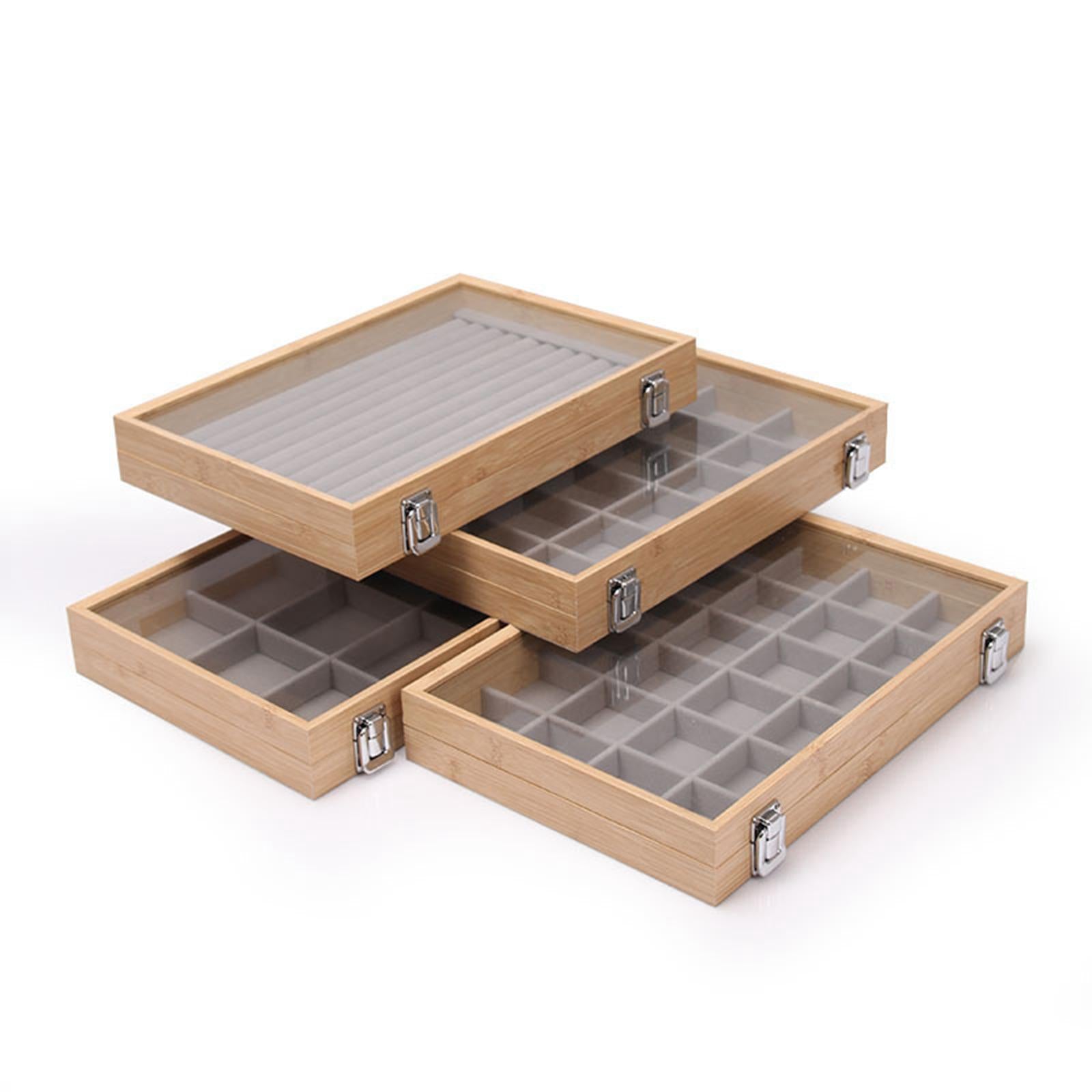 Jewelry Box Wooden Storage Case Earring Organizer Tray for Bedroom Shop 30 Grids Beige