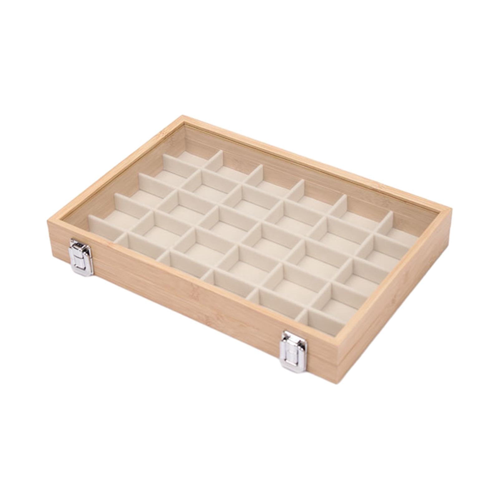 Jewelry Box Wooden Storage Case Earring Organizer Tray for Bedroom Shop 30 Grids Beige