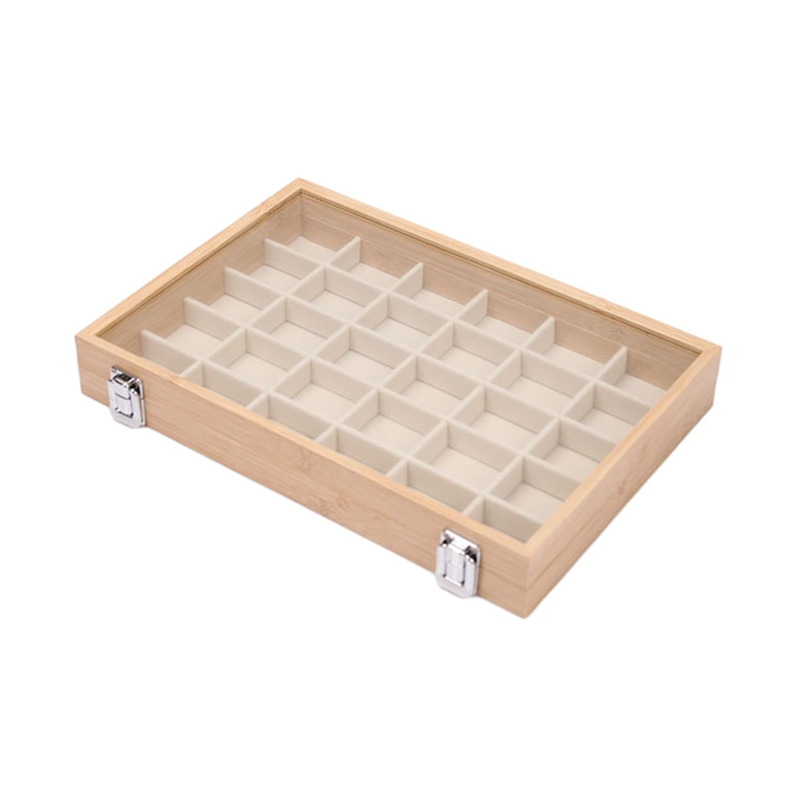 Jewelry Box Wooden Storage Case Earring Organizer Tray for Bedroom Shop 30 Grids Beige