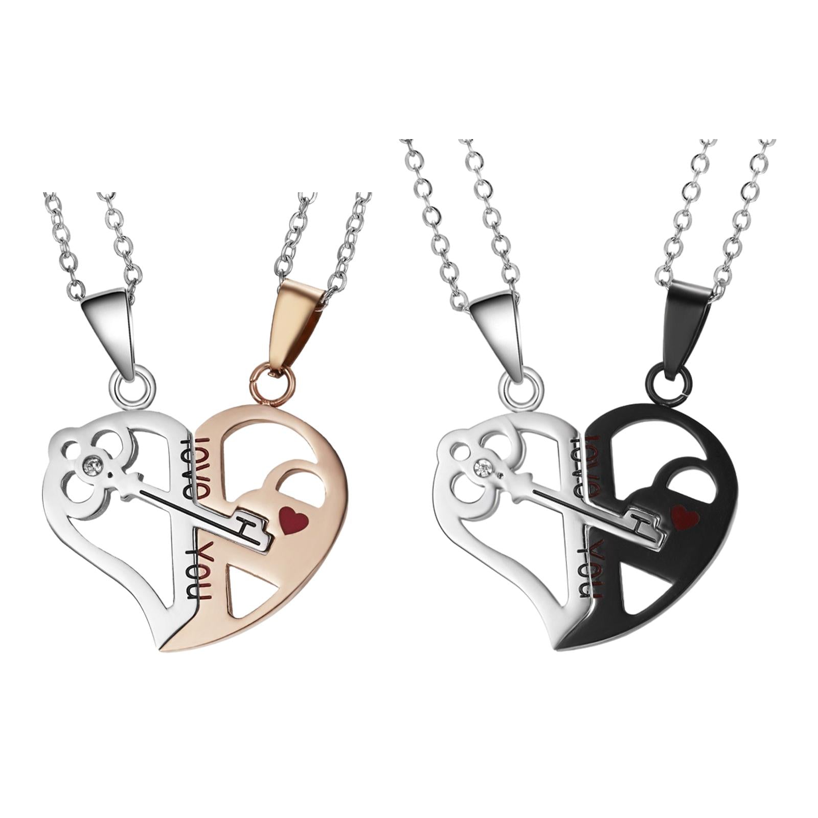 Heart Shape Couple Necklace Trendy for Anniversaries Valentine's Day Parties Gold