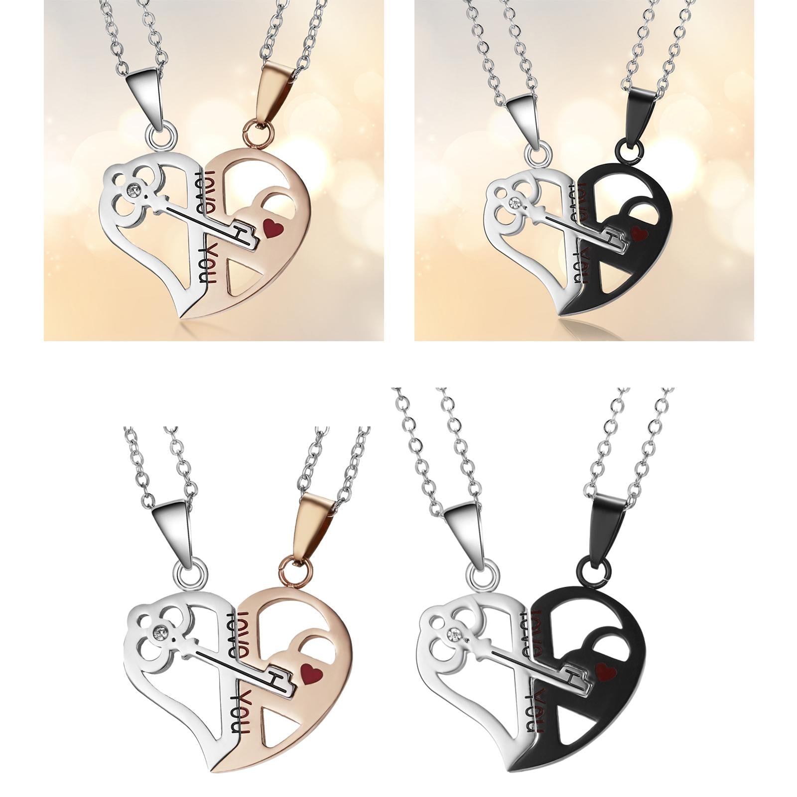 Heart Shape Couple Necklace Trendy for Anniversaries Valentine's Day Parties Gold